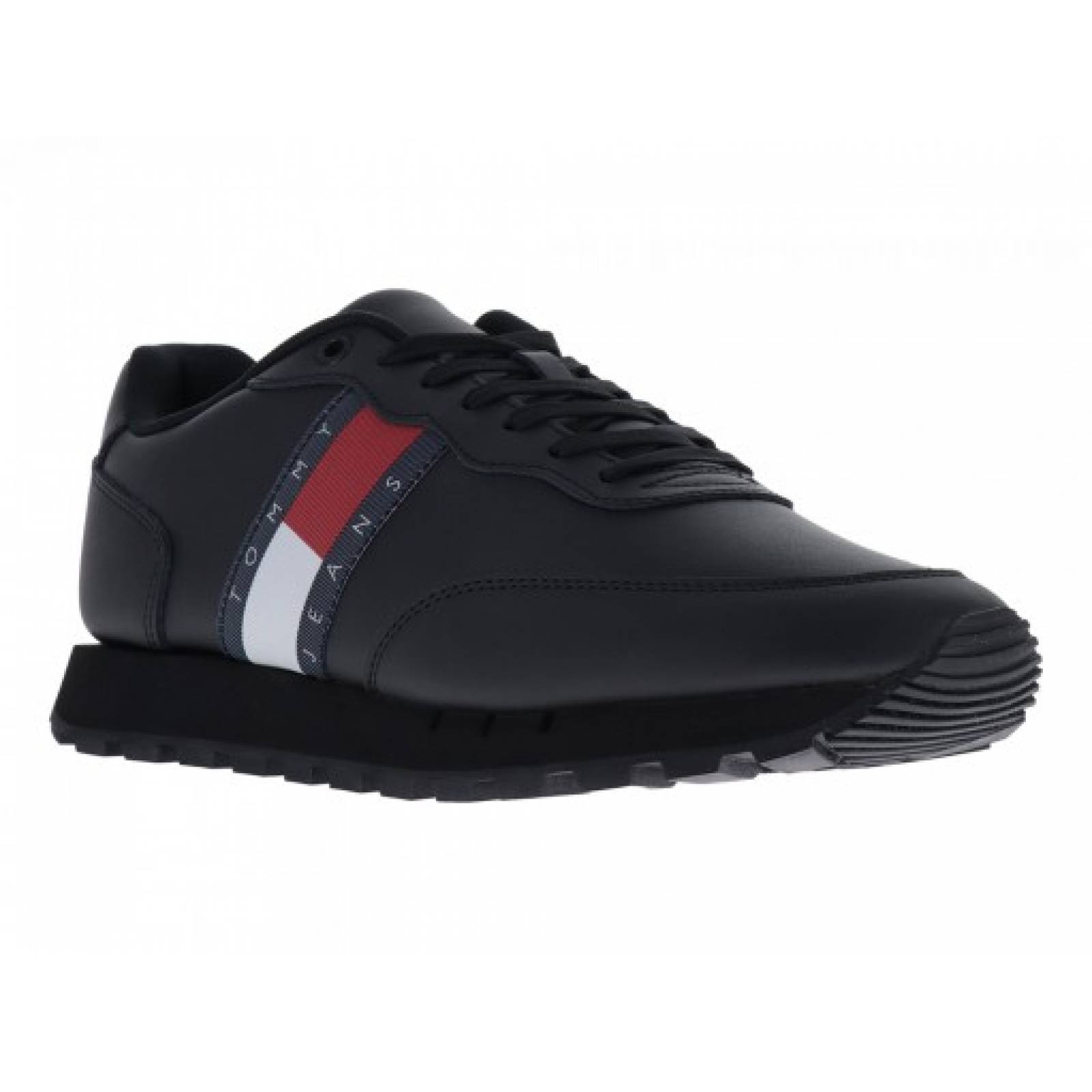 Tenis TOMMY HILFIGER EM0E M00898 0GK BLACK TOMMY JEANS LEATHER RUNNER ESS 25 30 Hombre