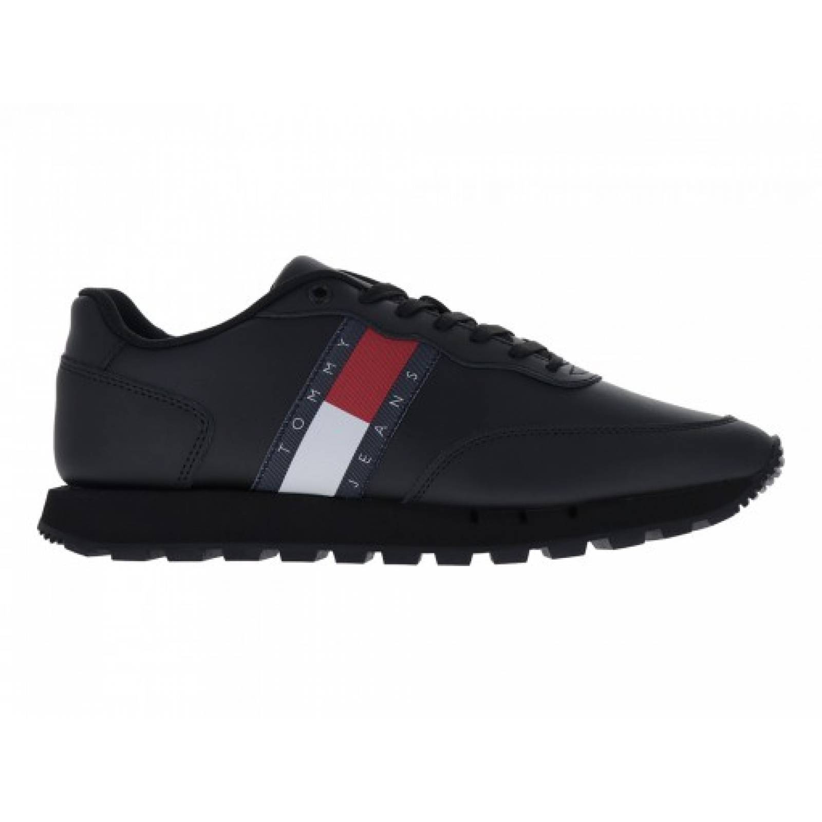 Tenis TOMMY HILFIGER EM0E M00898 0GK BLACK TOMMY JEANS LEATHER RUNNER ESS 25 30 Hombre