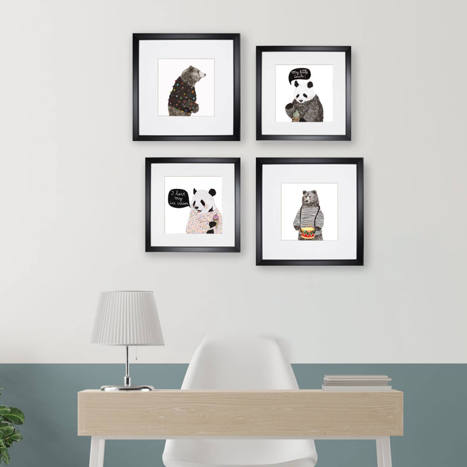 Set de 4 Marcos Decorativos con Marco negro con cristal y marialuisa