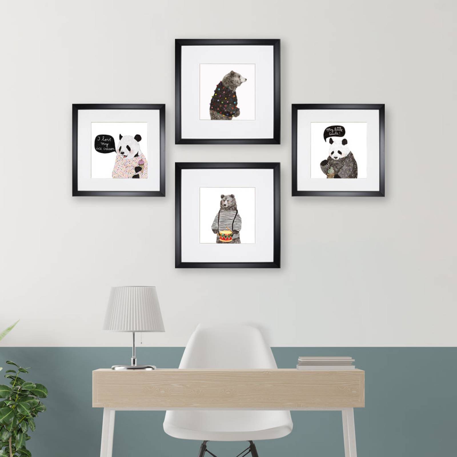 Set de 4 Marcos Decorativos con Marco negro con cristal y marialuisa