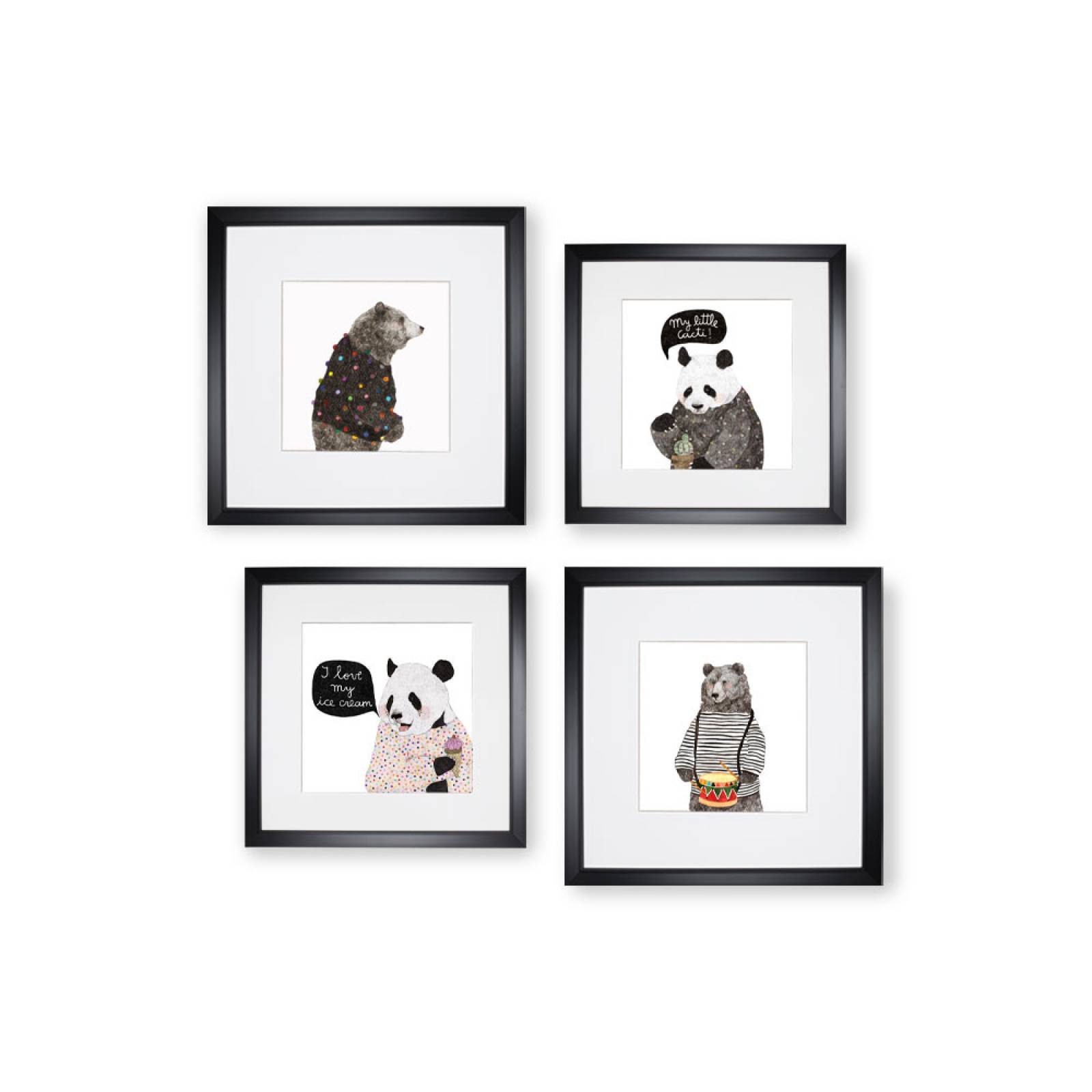Set de 4 Marcos Decorativos con Marco negro con cristal y marialuisa