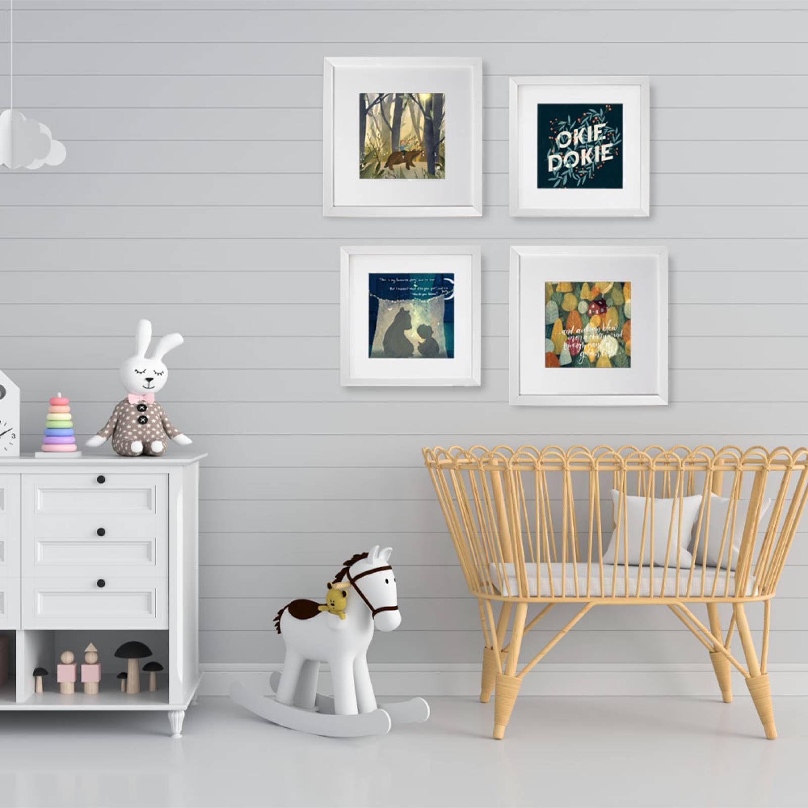 Set de 4 Marcos Decorativos con Marco blanco con cristal y marialuisa