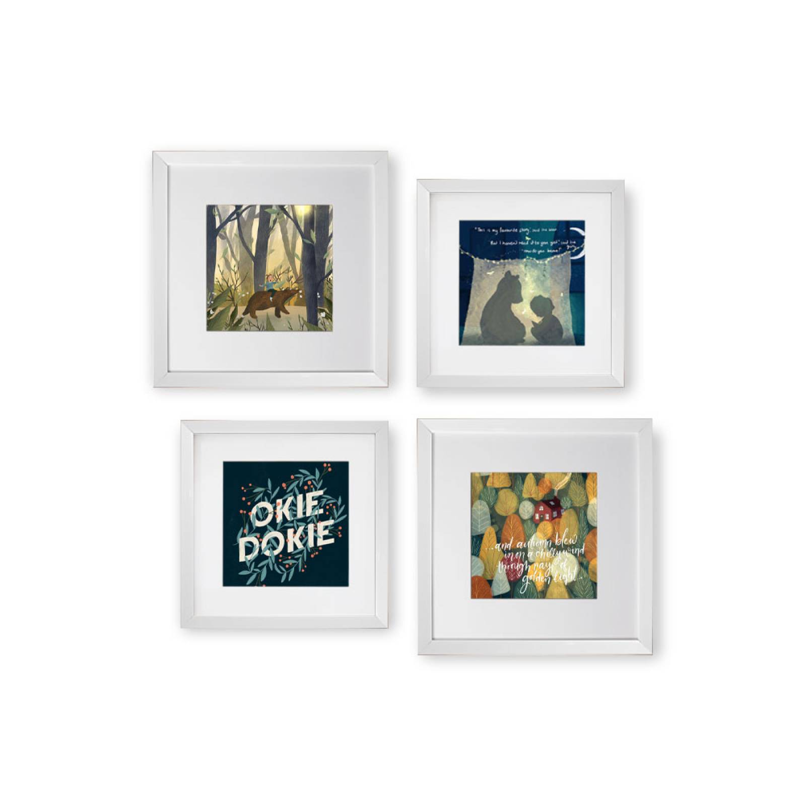 Set de 4 Marcos Decorativos con Marco blanco con cristal y marialuisa