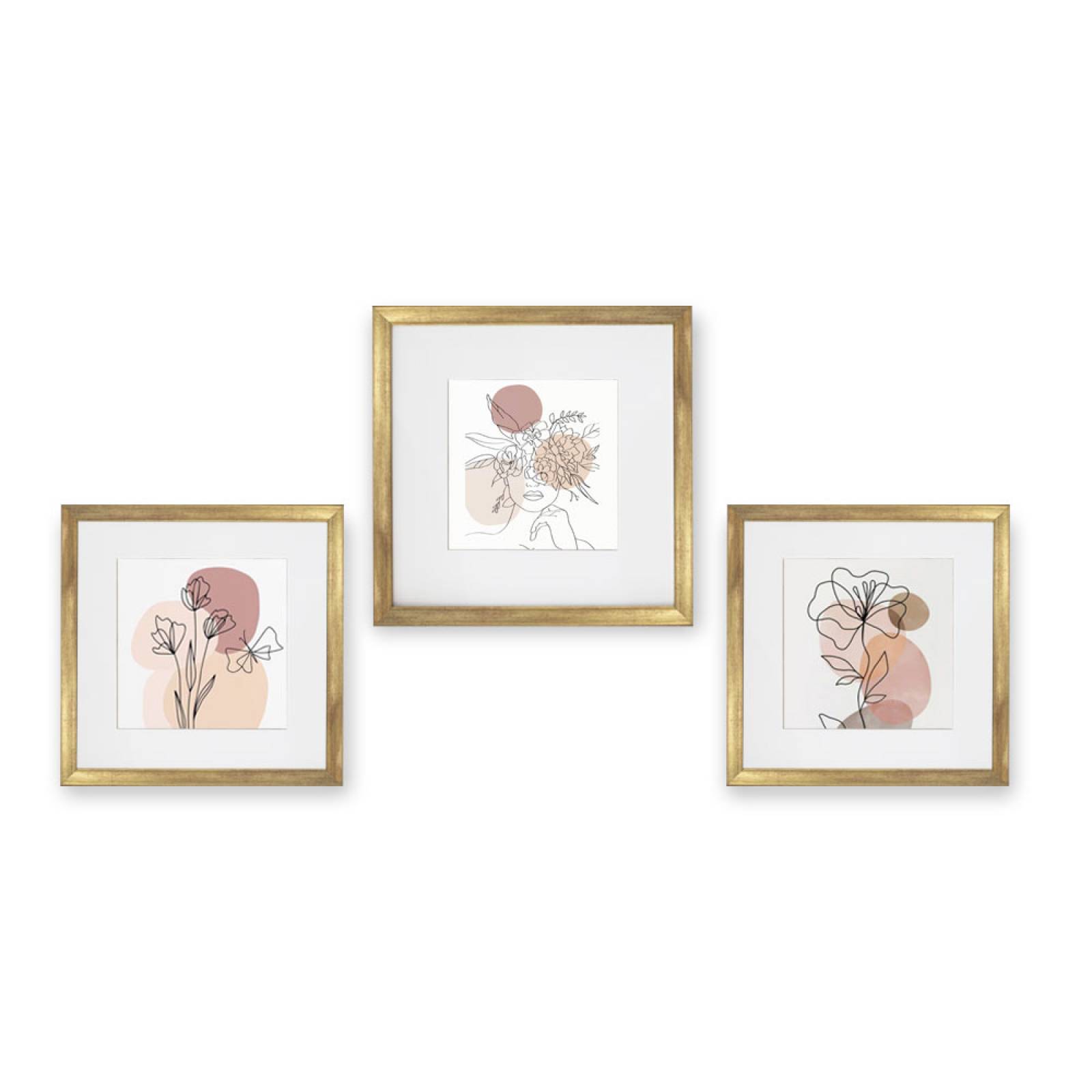 Set de 3 Marcos Decorativos con Marco Dorado con cristal y marialuisa