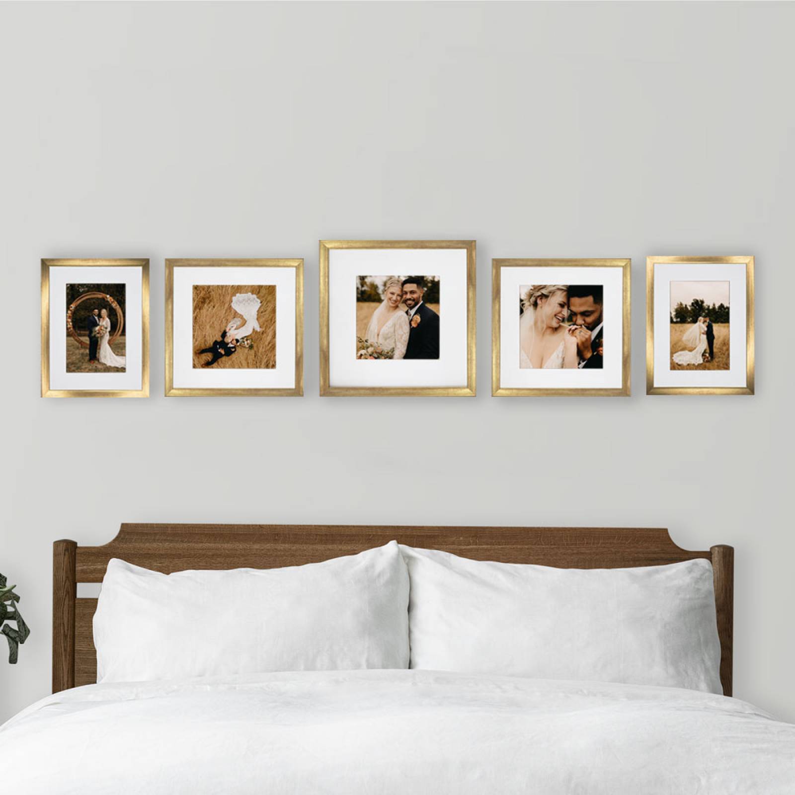 Set de 5 Marcos Decorativos con Marco Dorado con cristal y marialuisa