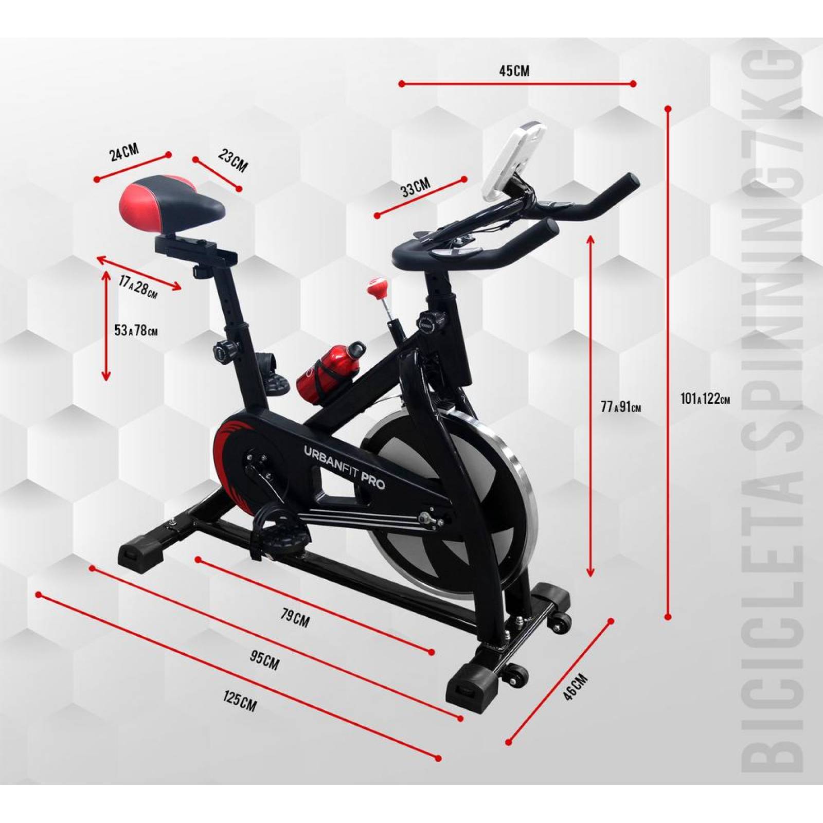 Bicicleta Spinning Fija UrbaNfit 7kilos Hogar Fitness Cardio Negro