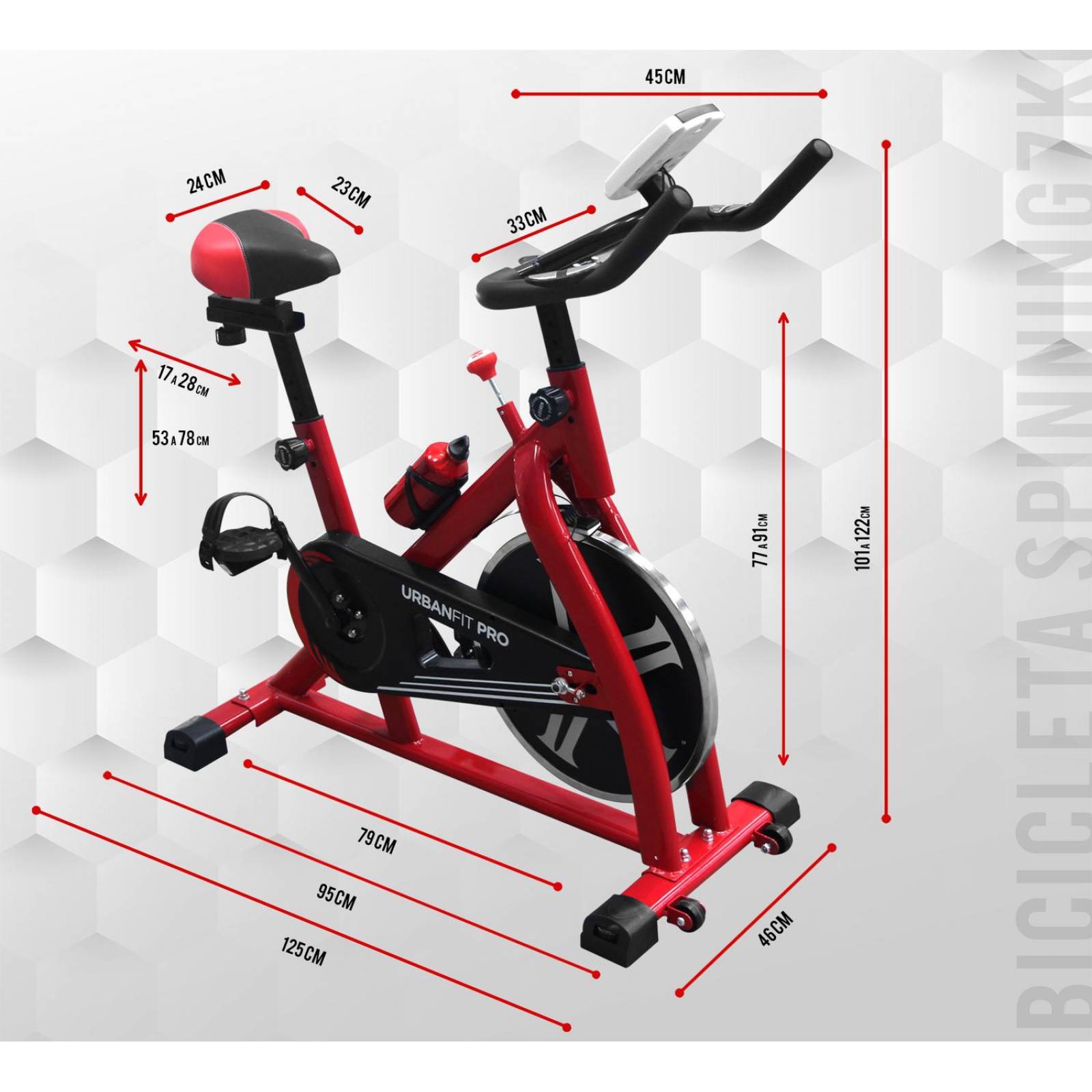 Bicicleta Spinning Fija UrbaNfit 7kilos Hogar Fitness Cardio Rojo