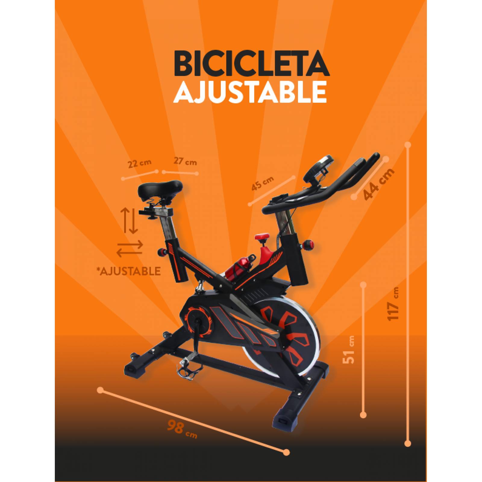 Bicicleta Spinning Uso Rudo 18 kilos Banda profesional con agarres de frecuencia Naranja