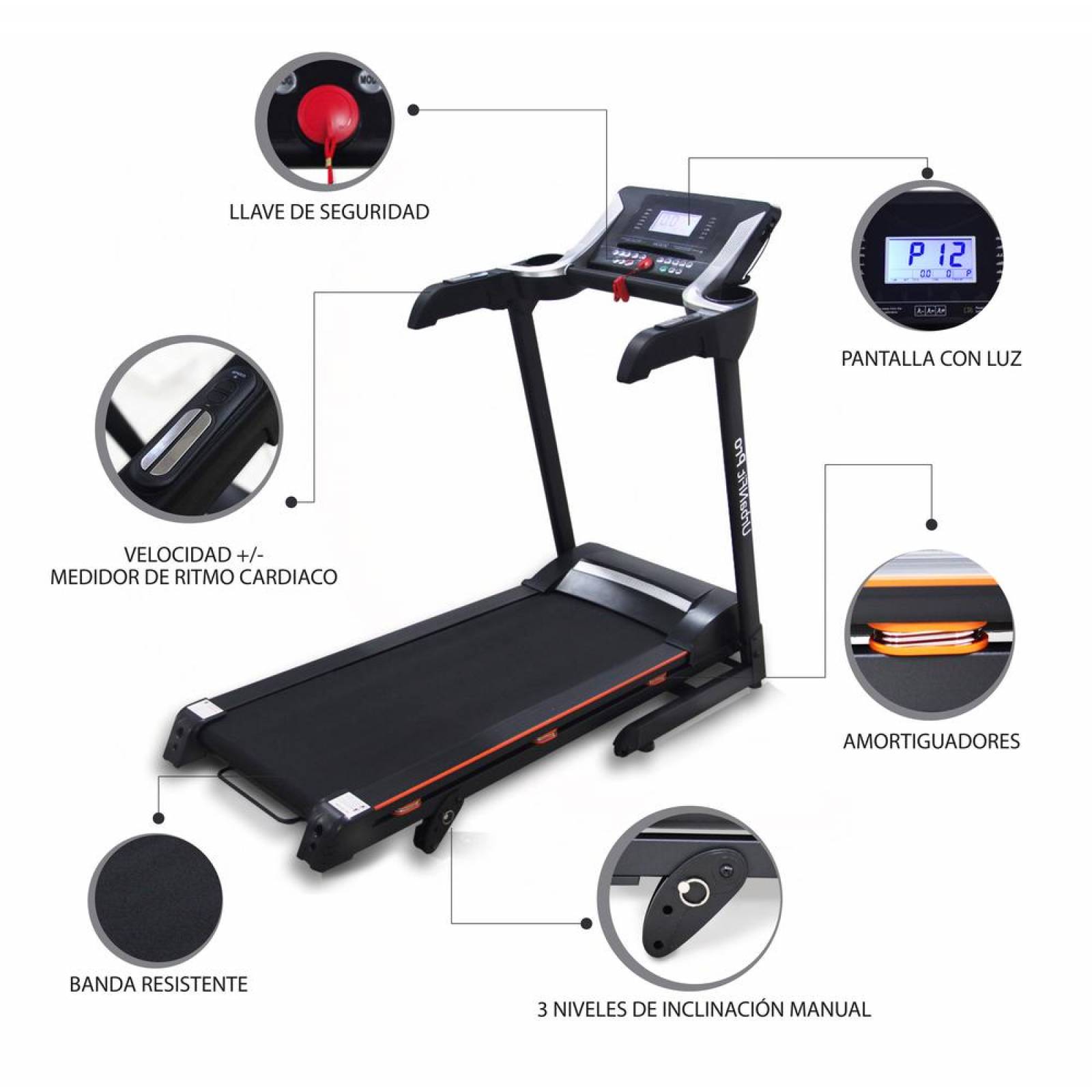 Caminadora Electrica Profesional 2.5hp plegable bluetooth inclinacion Monitor 5" 12 Program 