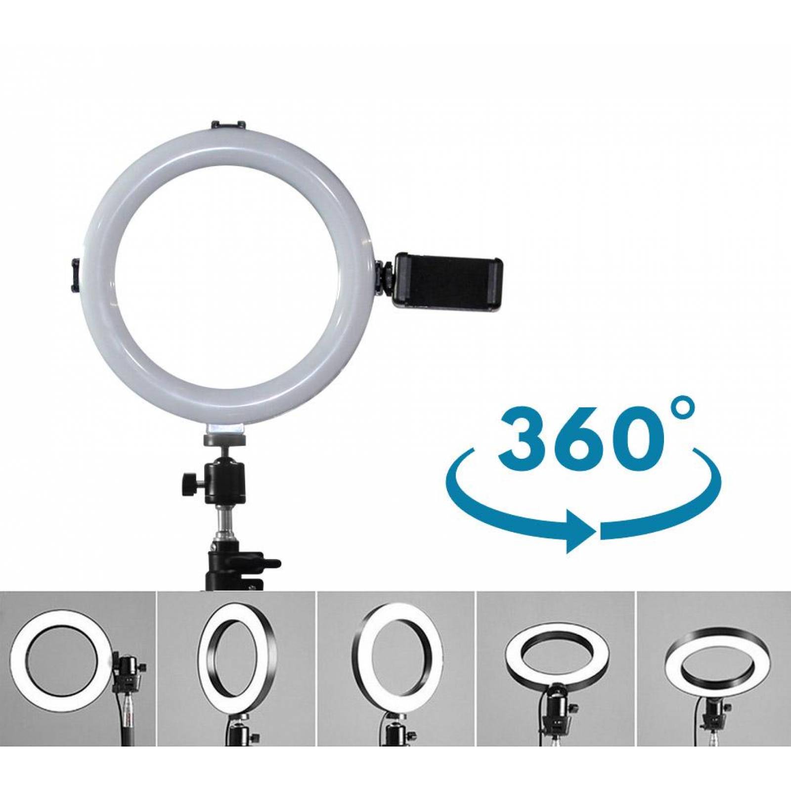 Aro De Luz Lampara Led 6.5 Pulgadas Control y Porta Celular Tripie Foto Vídeo Negro