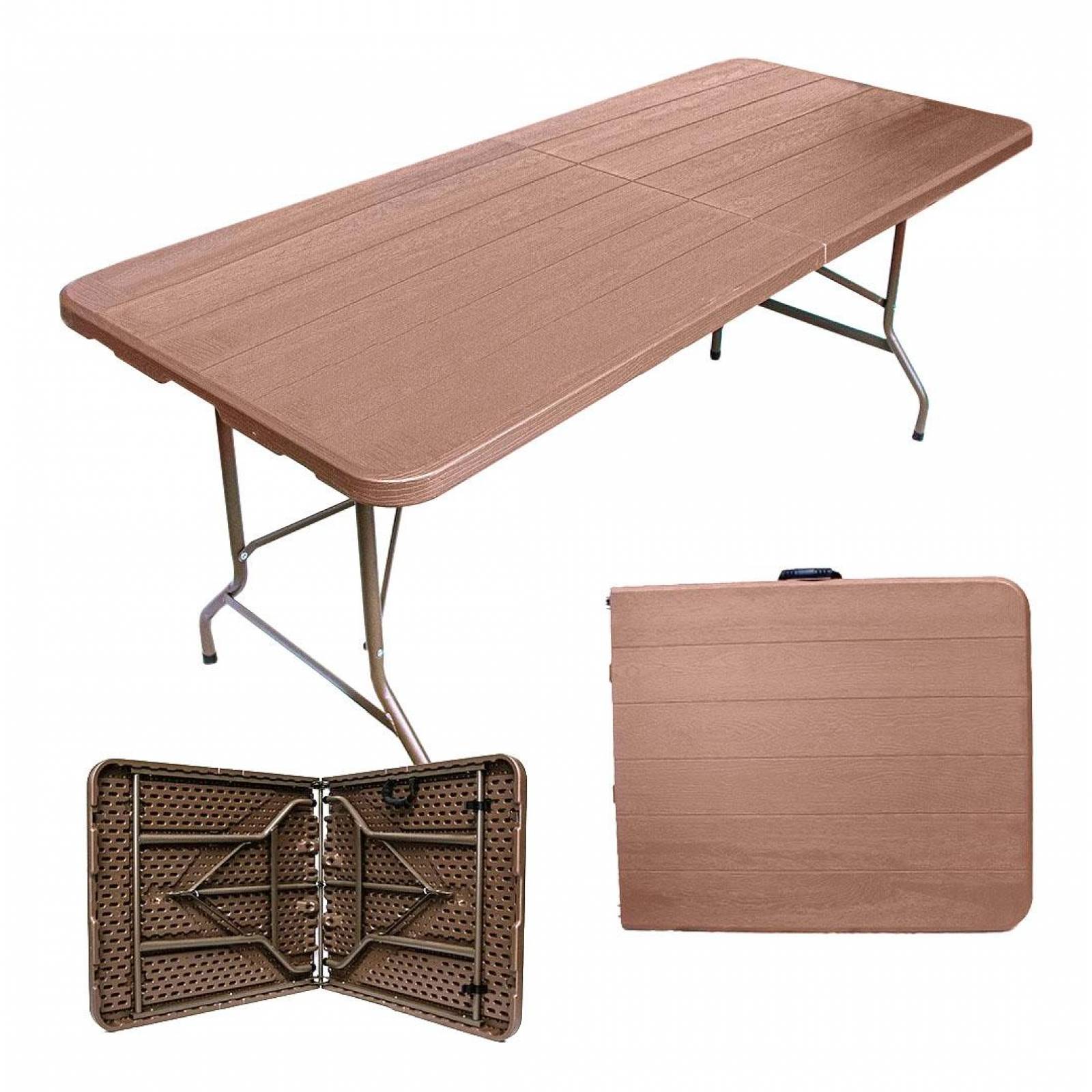 Mesa Portatil Tipo Madera Plastico Portafolio Plegable 180cm Chocolate