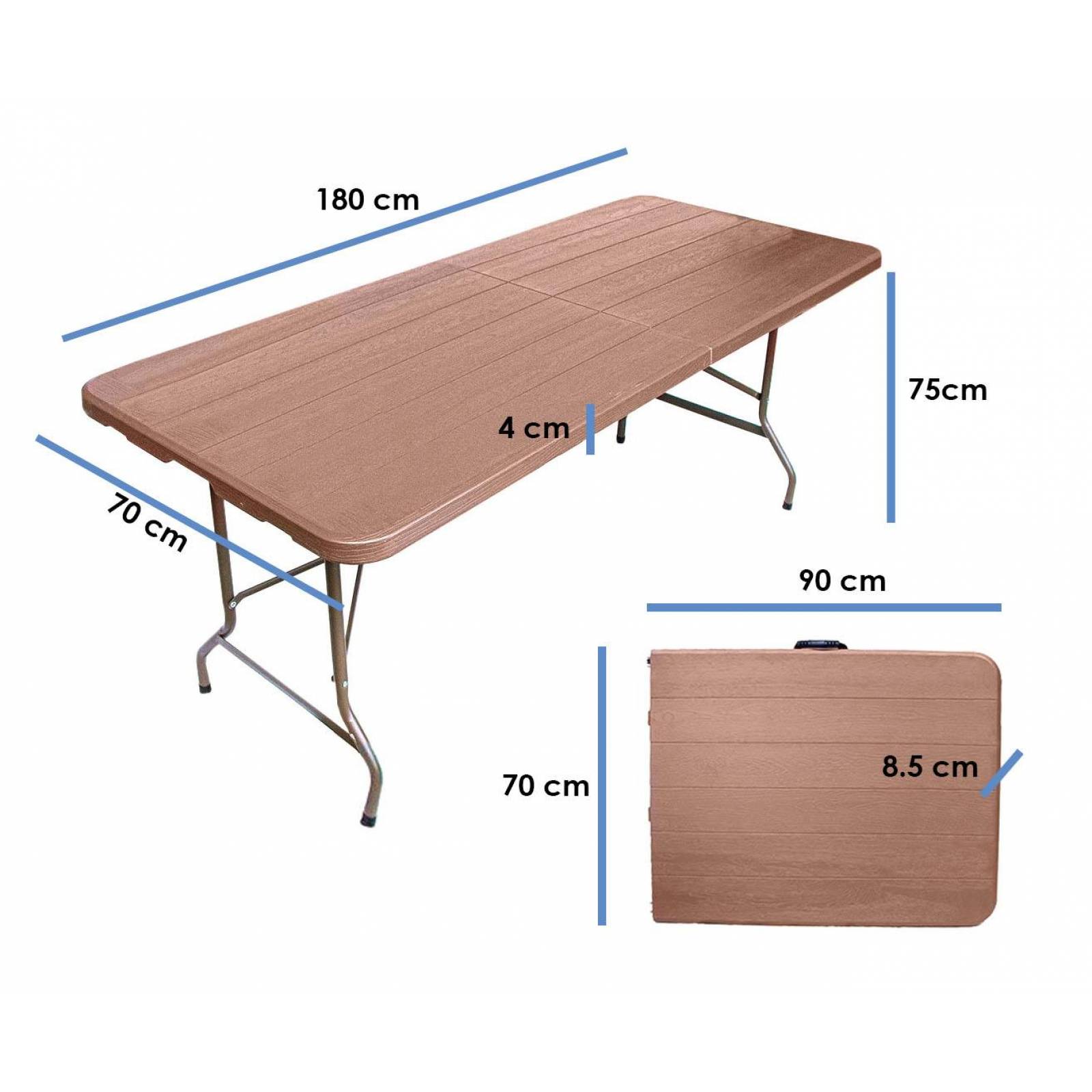 Mesa Portatil Tipo Madera Plastico Portafolio Plegable 180cm Chocolate