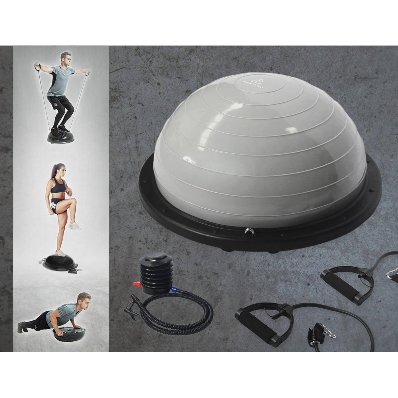 Pilates Yoga Tipo Pelota Bosu 65 cm Bomba Manual Equilibrio Gris