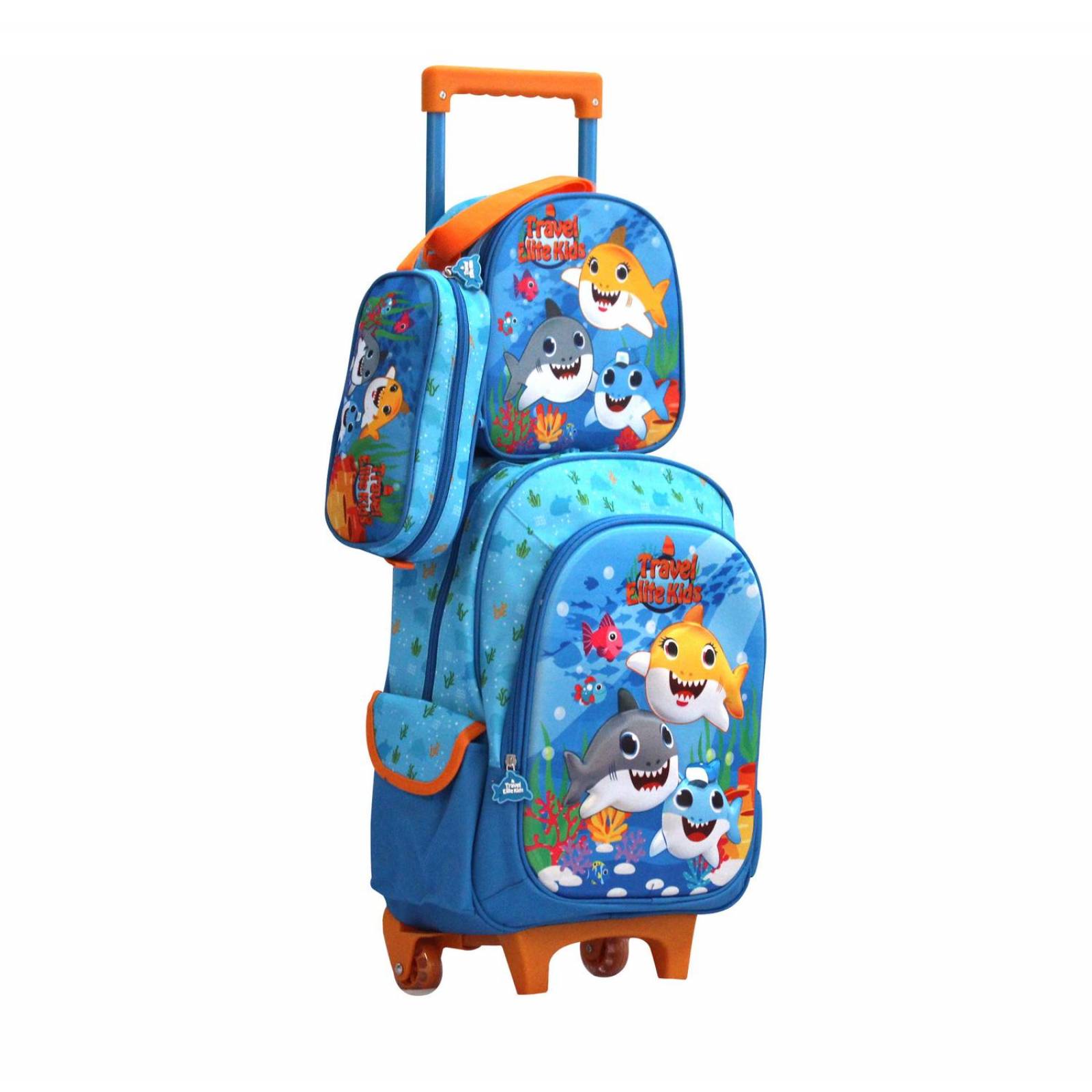 Kit De Mochila Escolar para Niño 3 piezas Carrito Lonchera Estuche Ruedas Azul