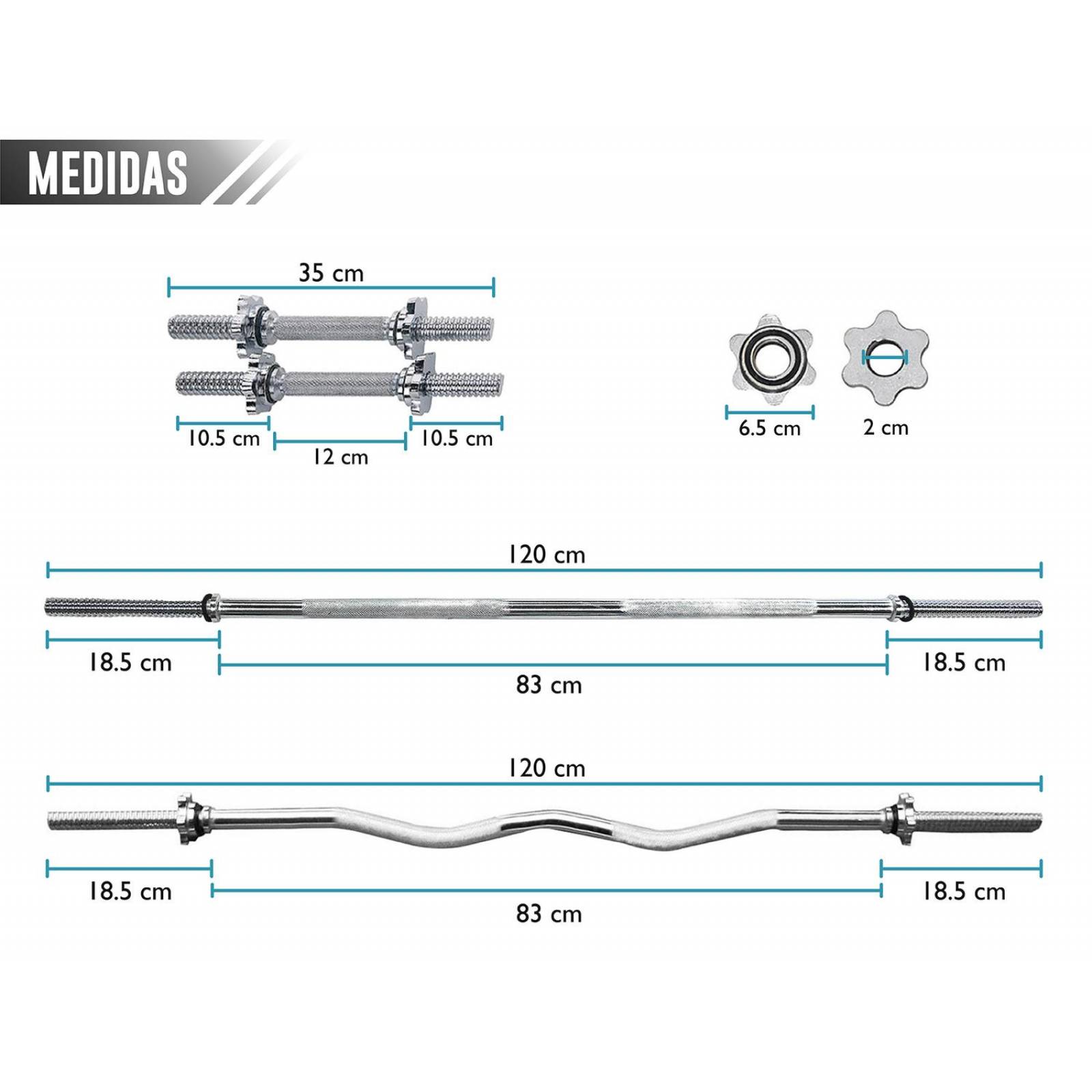 Kit Banco con Polea 54 lb Discos Barra Plana Z y mancuernas