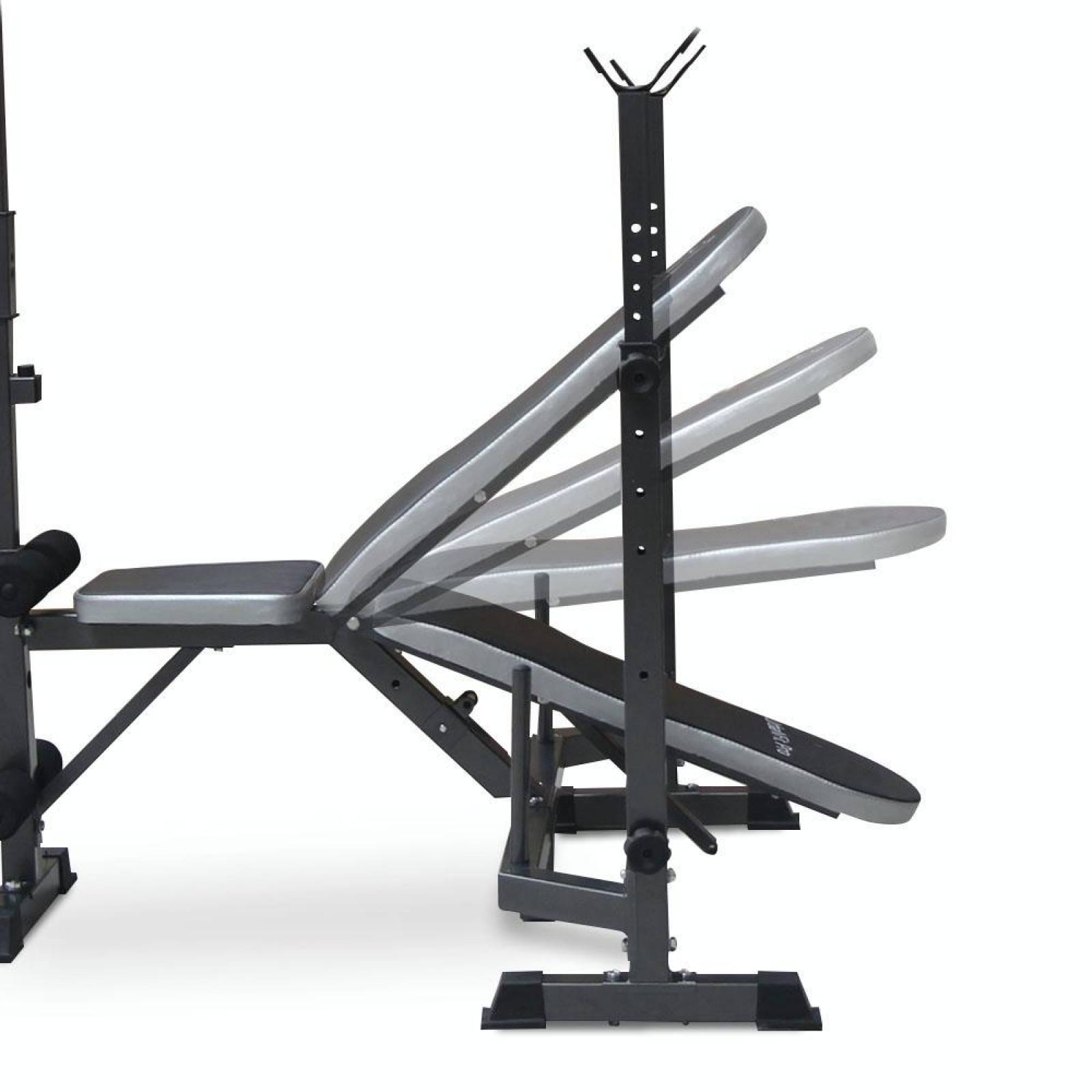 Kit Banco con Polea 54 lb Discos Barra Plana Z y mancuernas