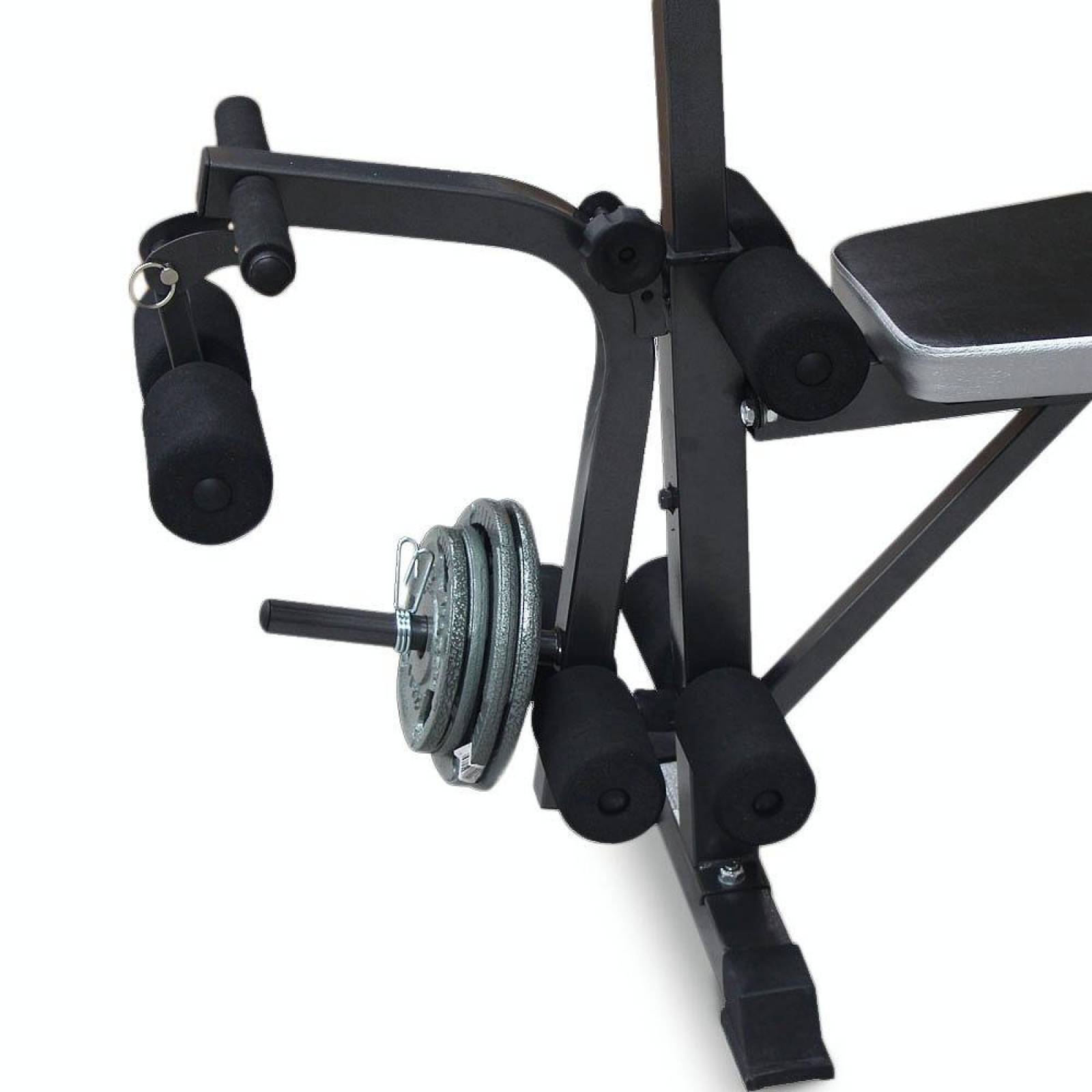 Kit Banco con Polea 54 lb Discos Barra Plana Z y mancuernas