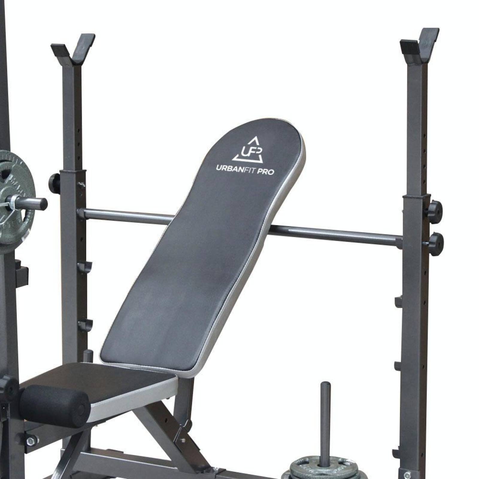 Kit Banco con Polea 54 lb Discos Barra Plana Z y mancuernas