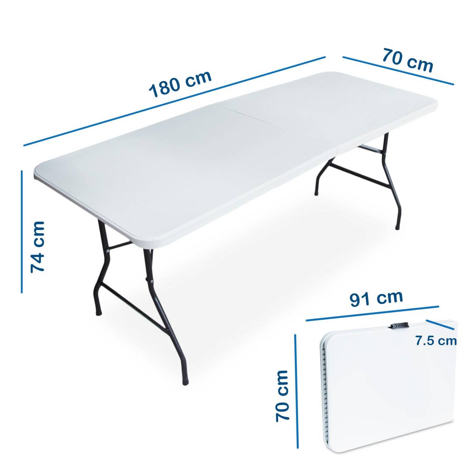 Mesa Plegable Portafolio 1.80m Plastico para Jardin Eventos Blanco