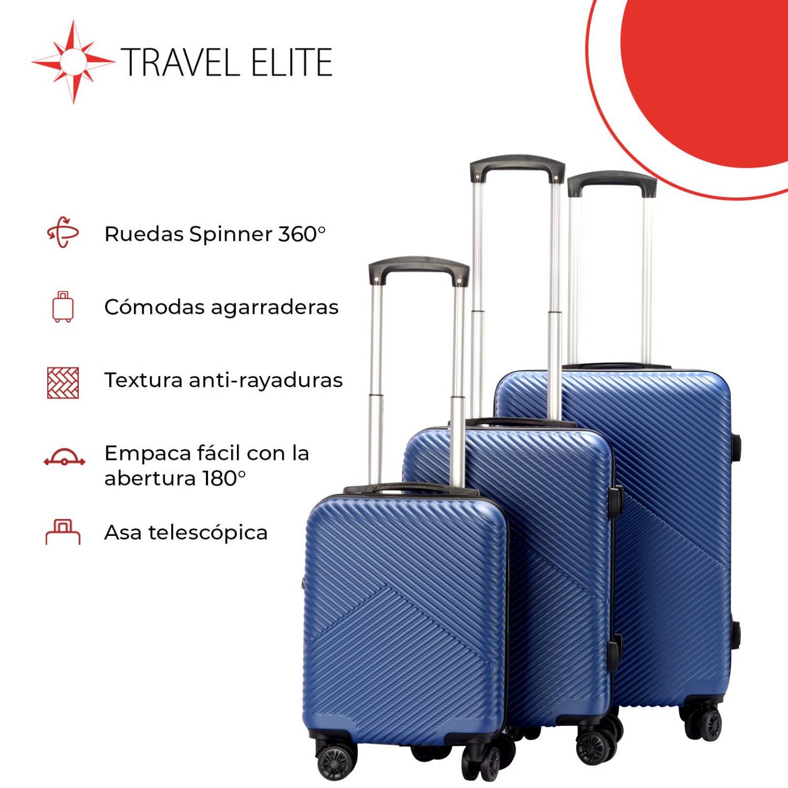 Juego de 3 Maletas de Viaje Travel Elite, Diferentes Tamaños Azul