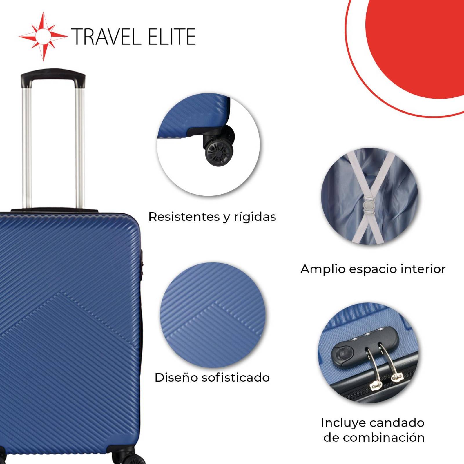 Juego de 3 Maletas de Viaje Travel Elite, Diferentes Tamaños Azul
