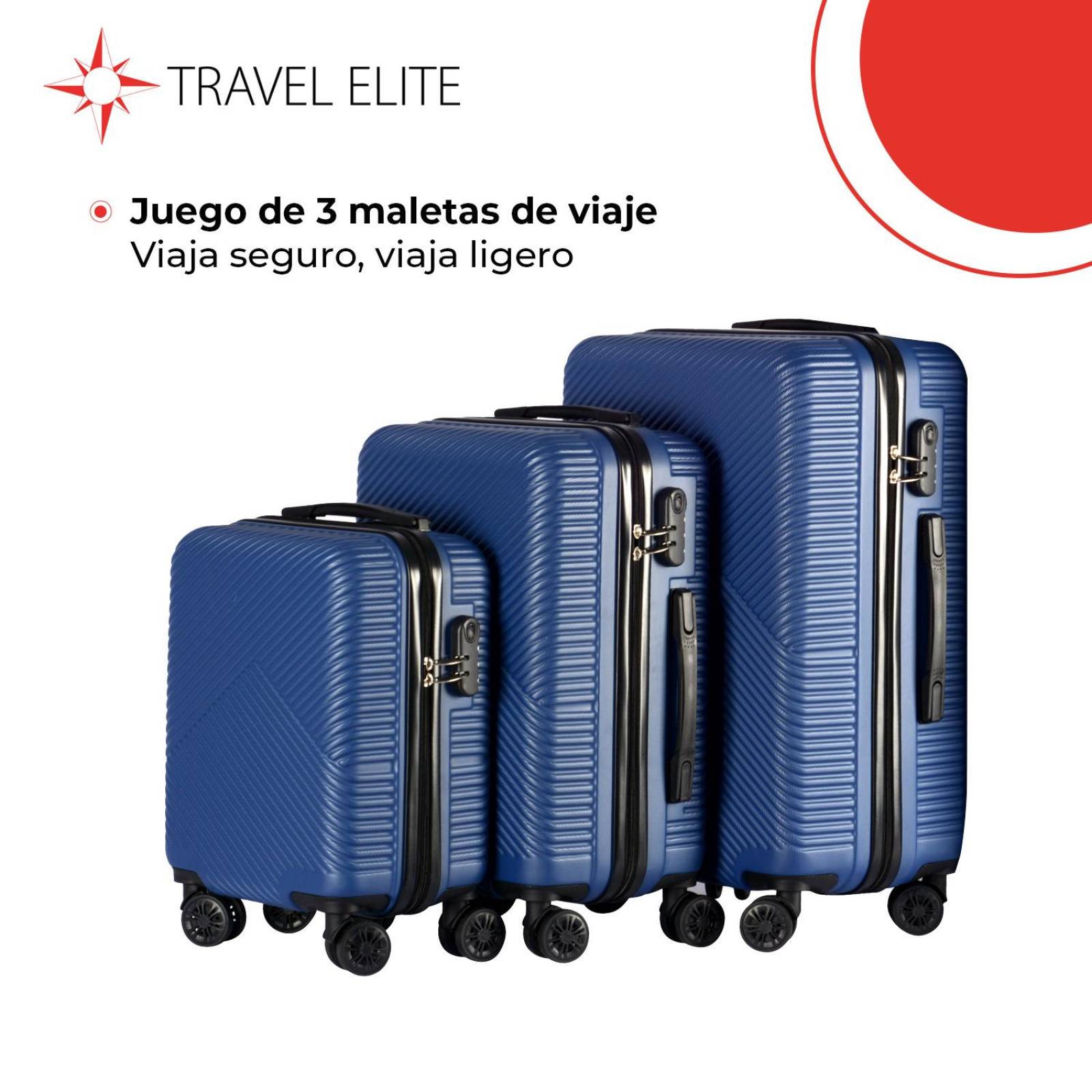 Juego de 3 Maletas de Viaje Travel Elite, Diferentes Tamaños Azul