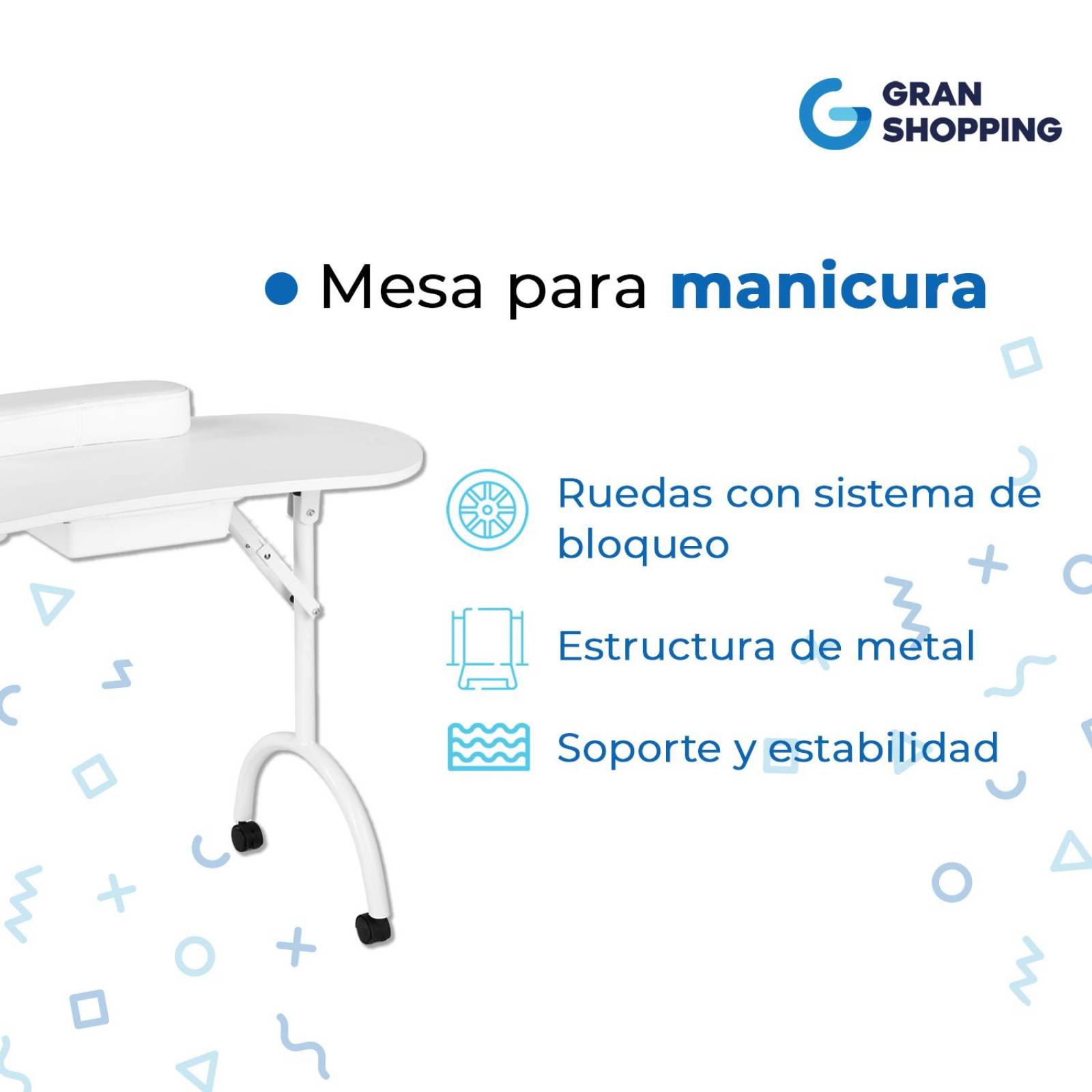 Mesa para Manicura Gran Shopping, Profesional y Portátil Blanco Unitalla