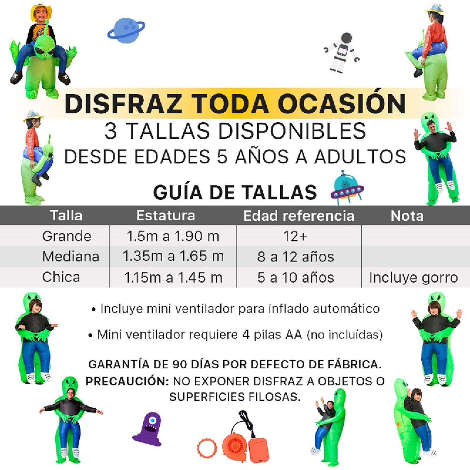 Disfraz Inflable Alien verde NEON toda ocasión Halloween en 3 Tallas