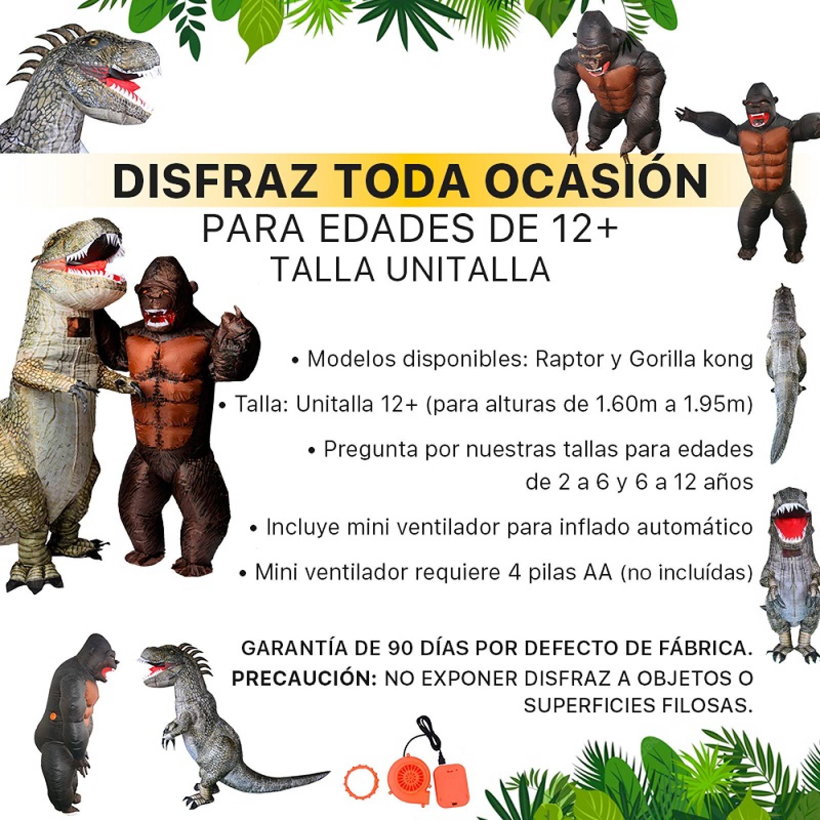 Disfraz Inflable Premium Dragón o Gorila Kong toda ocasión Adulto Unitalla en 2 modelos