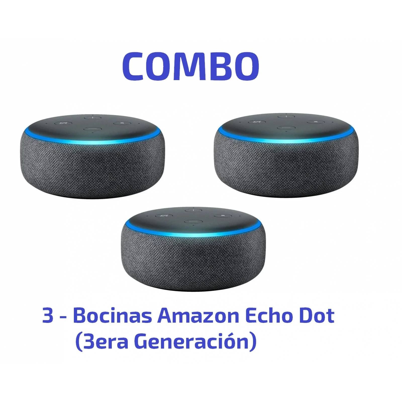 Combo 3  Echo Dot 2nd Generacion (Negro) - Bocina Inteligente  Reacondicionada