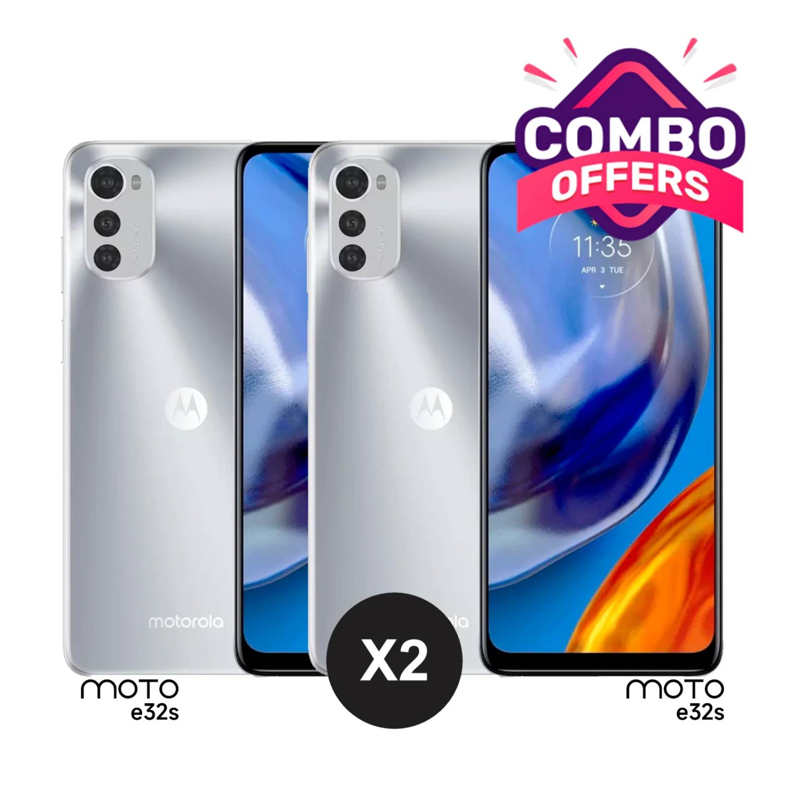 Combo de Dos Celulares Motorola Moto E32s Dual SIM 64GB 4GB RAM   Bateria 5000 mAh   Plata.