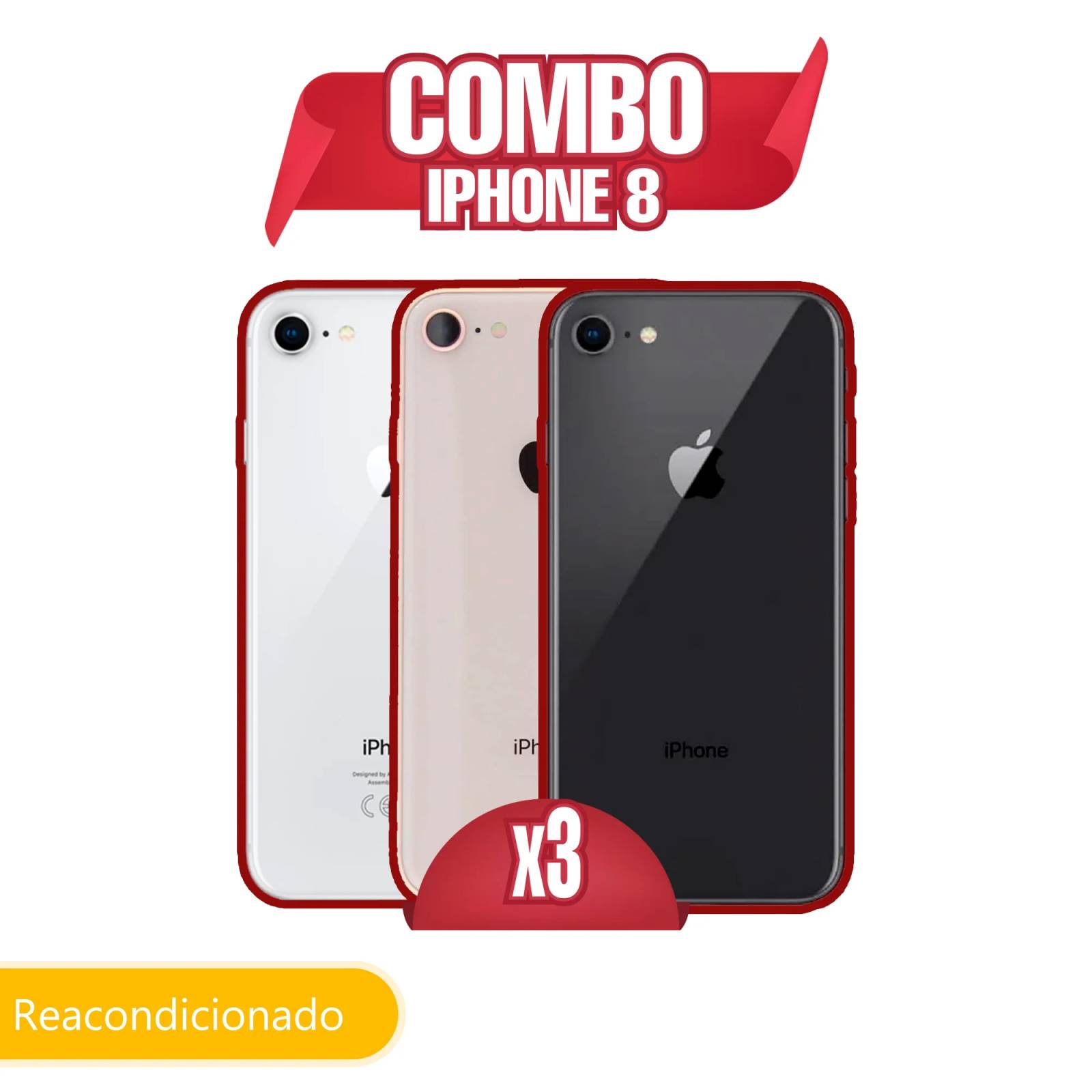 Combo 3 Celulares Reacondicionados Grado A iPhone 8 64GB (Dorado  Plata y Negro)  3 Fundas de Regalo