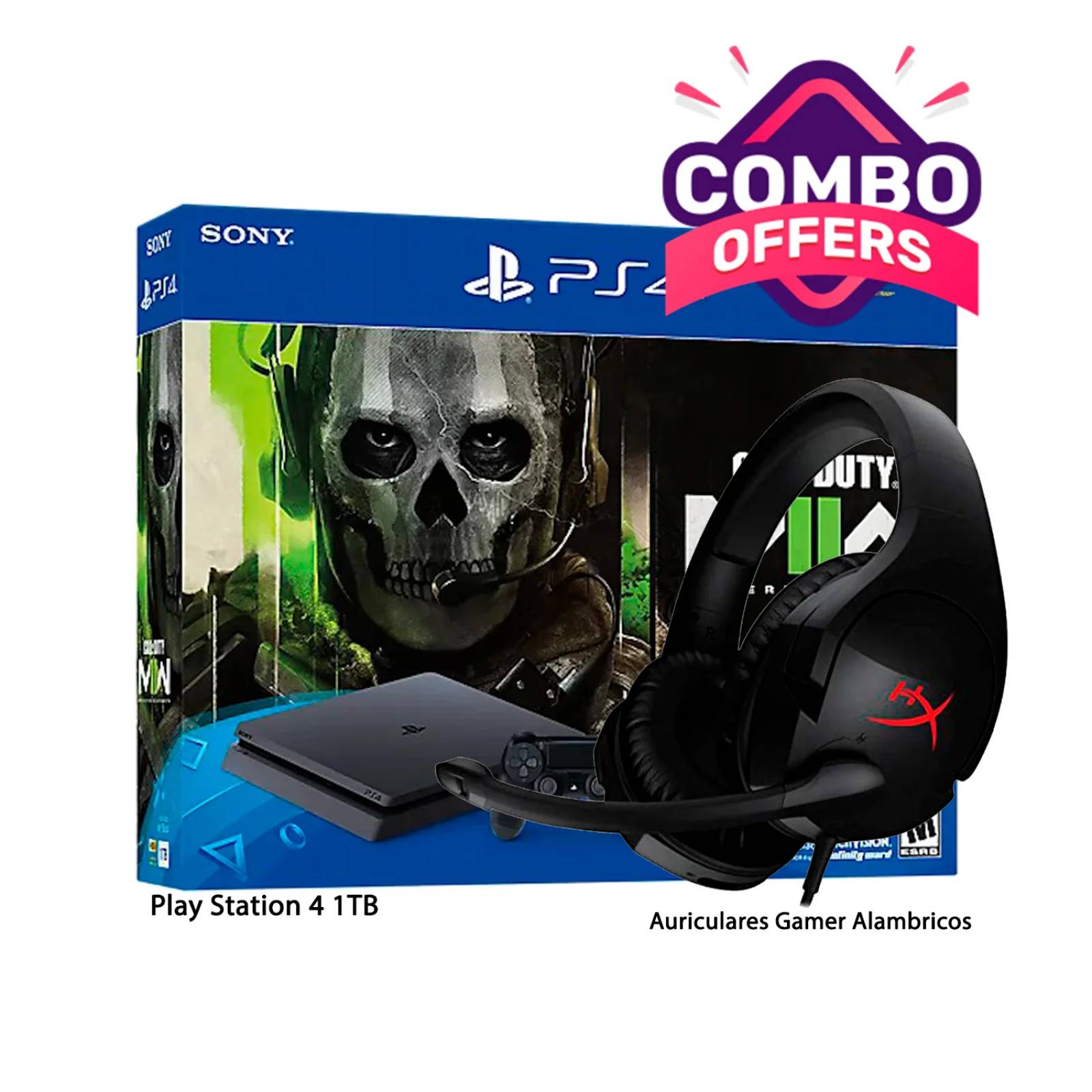 Combo Consola Playstation 4 Version Call of Duty Modern Warfare 2   Audifonos Gamer