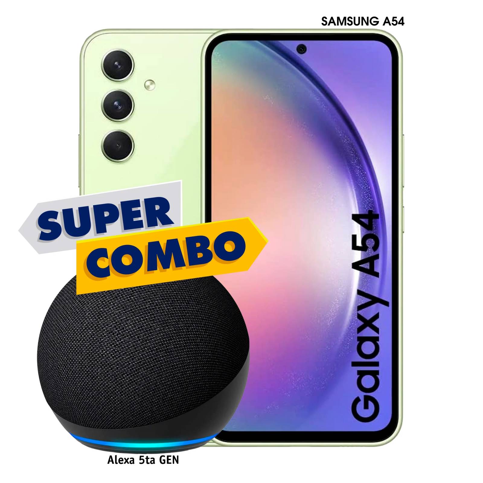 Combo Samsung Galaxy A54 5G 128GB 6GB Ram Verde Lima   Alexa Echo Dot 5ta Gen Negro