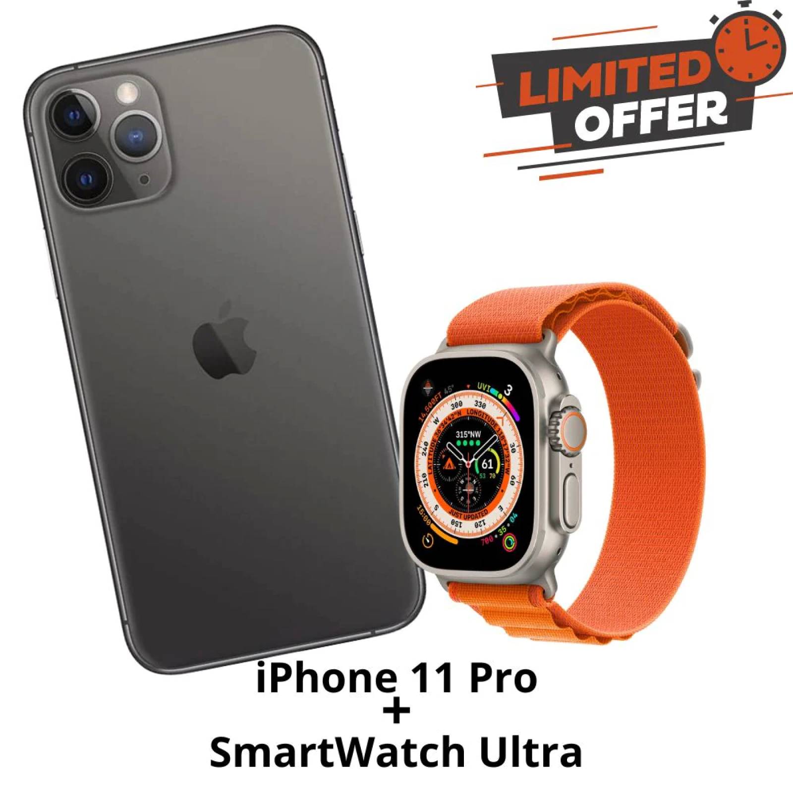 Combo iPhone 11 Pro 64GB Dorado (Reacondicionado)   SmartWatch Ultra Pantalla AMOLED