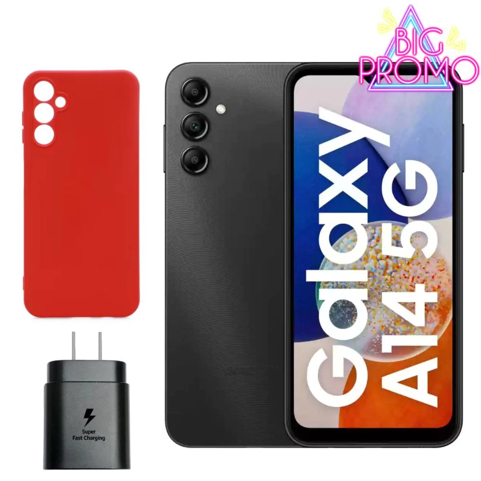 Combo Samsung Galaxy A14 128GB 4GB Ram VERSION 5G  Negro   Turbo Cargador   Funda Protectora
