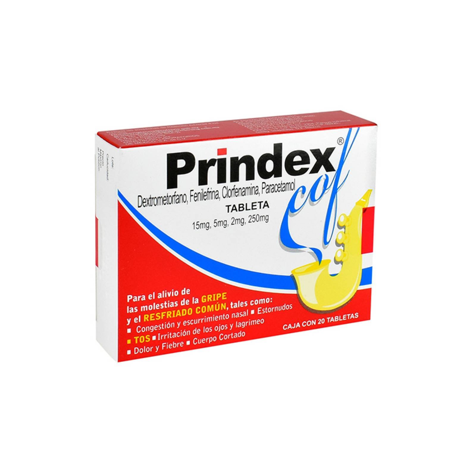Prindex Cof 15/5/2/250 Mg Caja 20 Tabletas