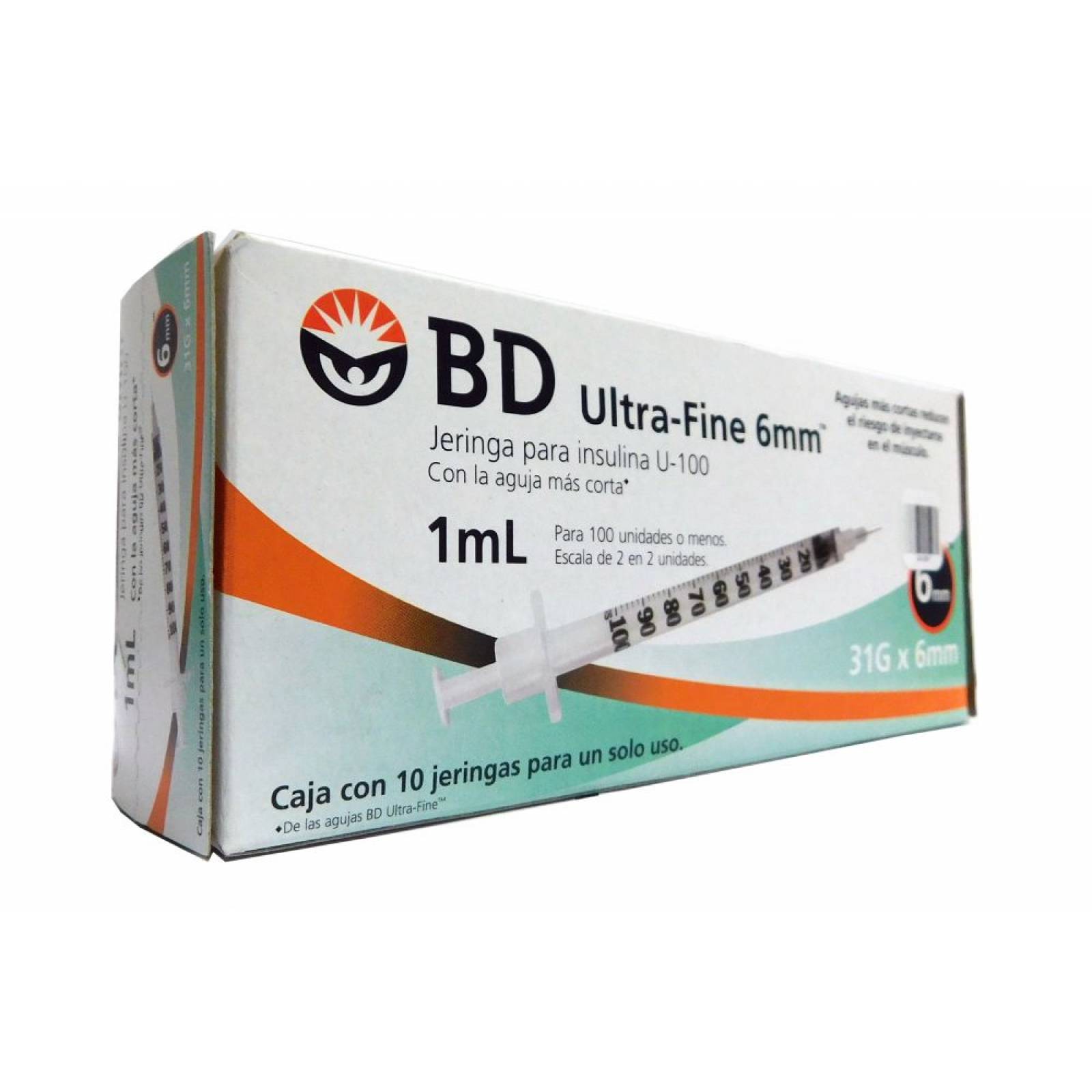 JERINGA PARA INSULINA U-100 BD ULTRA FINE 1ML CAJA CON 10