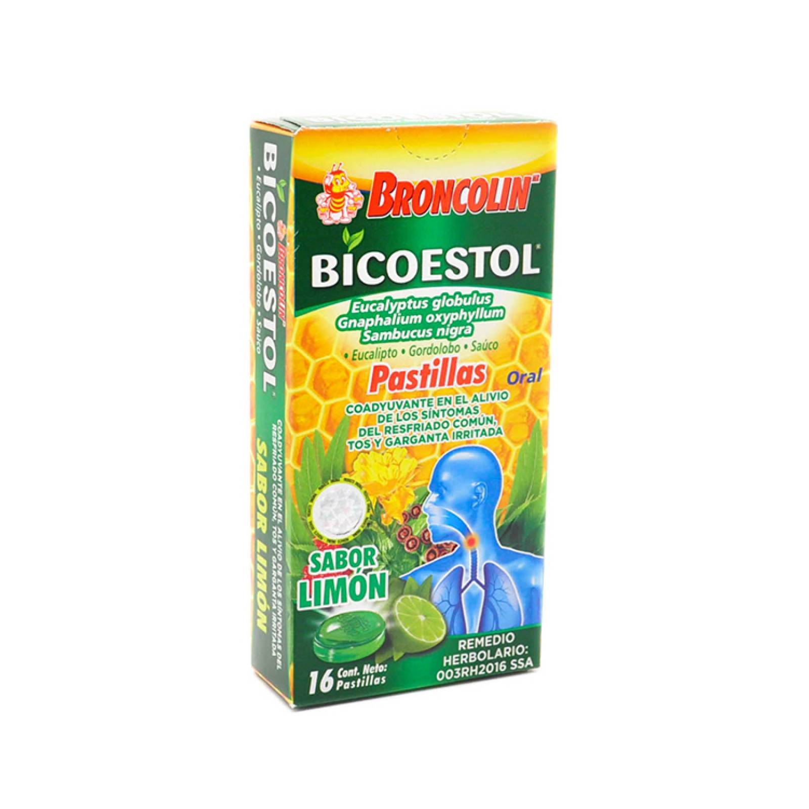 BRONCOLIN BICOESTOL PASTILLAS SABOR LIMÓN 16 PZS