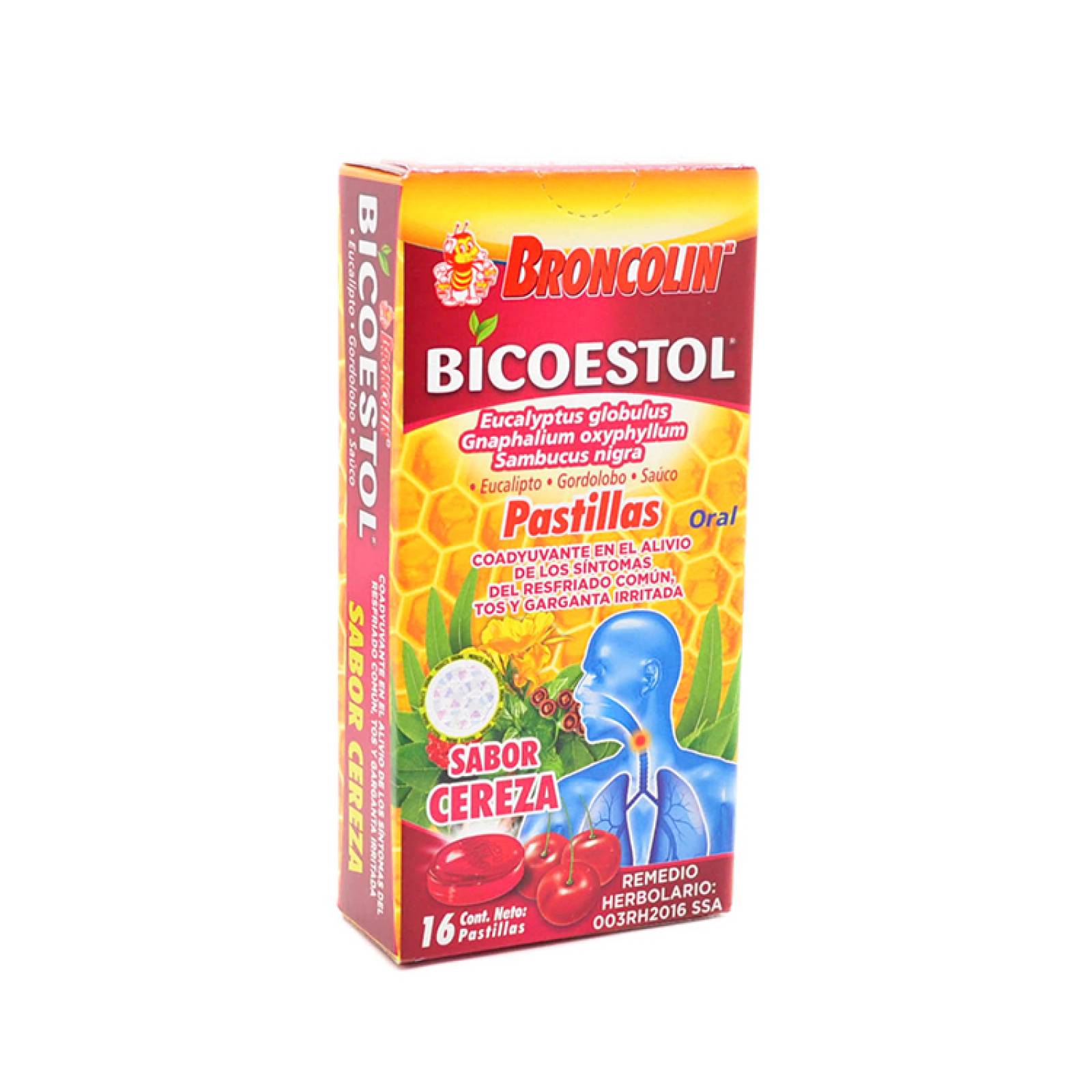 BRONCOLIN BICOESTOL PASTILLAS SABOR CEREZA 16 PZS