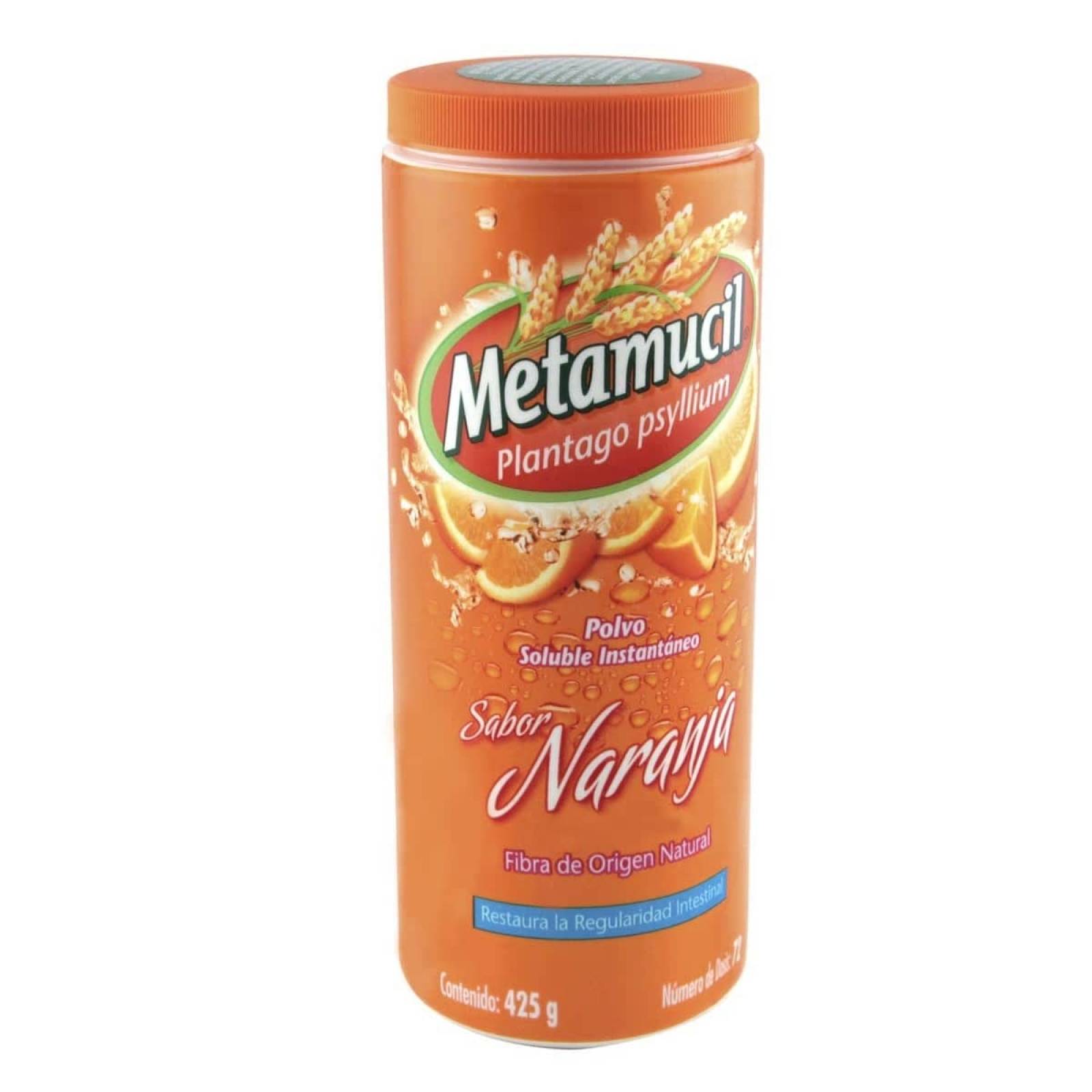 Metamucil Fibra Multibeneficios Sabor Naranja Sin Azúcar 425 Gr Polvo Bote Plantago Psyllium 56.18 Gr