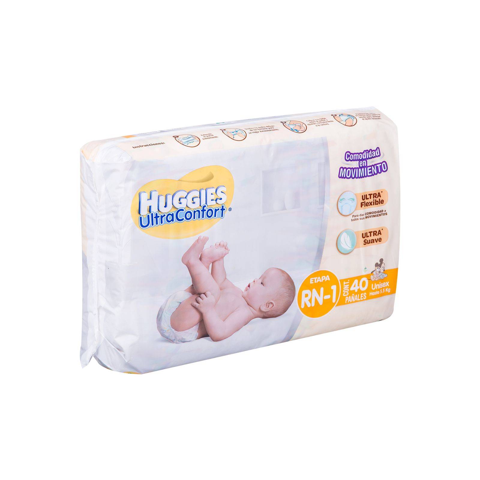 HUGGIES ULTRACONFORT PAÑALES UNISEX RECIEN NACIDO 40 PIEZAS BOLSA
