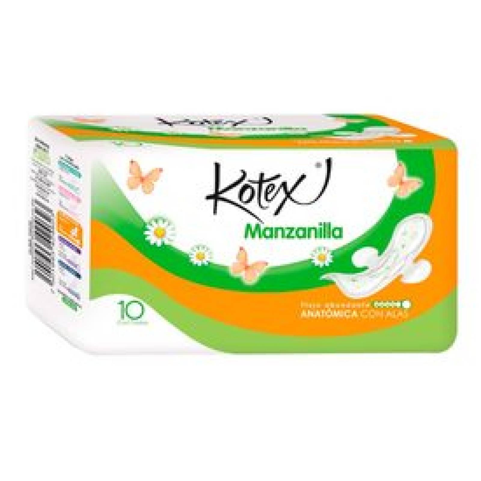 KOTEX TOALLAS FEMENINAS MANZANILLA ANATOMICA CON ALAS 10 PIEZAS