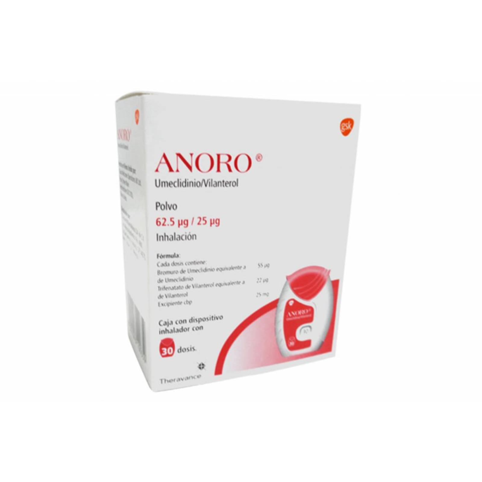 ANORO POLVO P/INHALACIÓN 62.5/25MCG CON 30 DOSIS