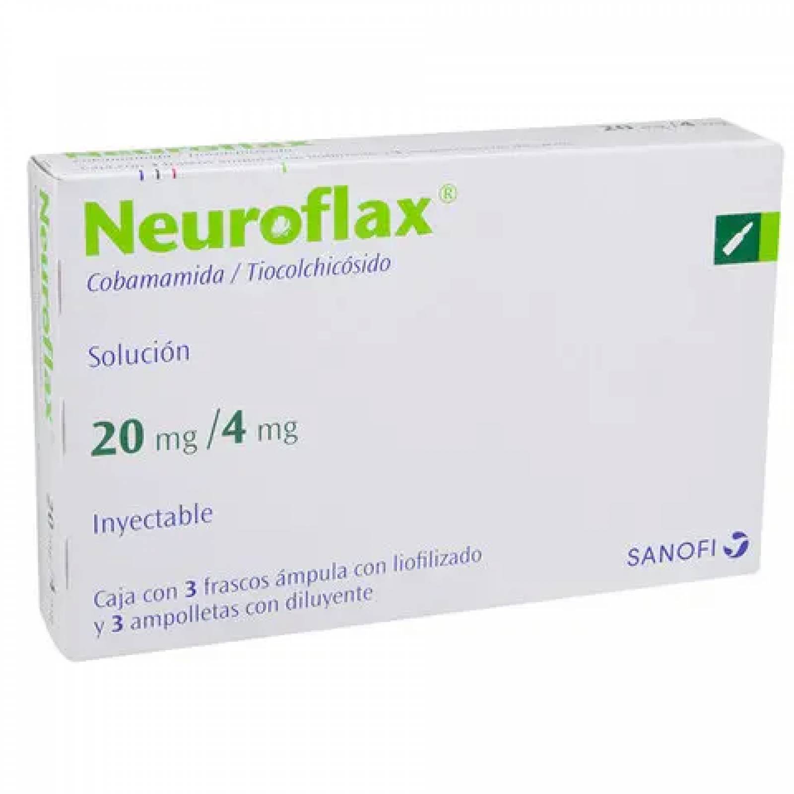 NEUROFLAX INYECTABLE 3 FRASCOS ÁMPULA 20/4MG