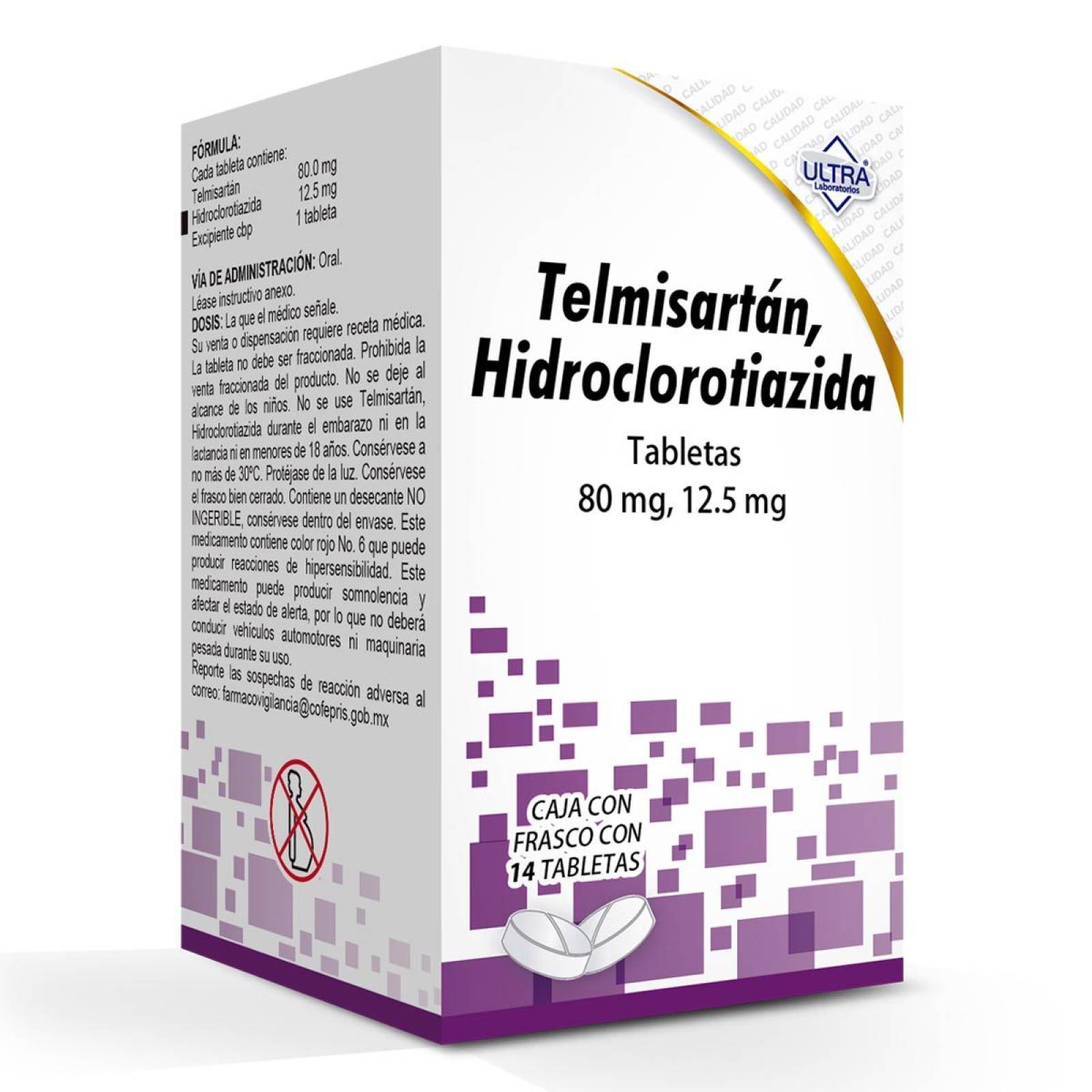 TELMISARTÁN HIDROCLOROTIAZIDA 14 TABLETAS 80/12.5MG