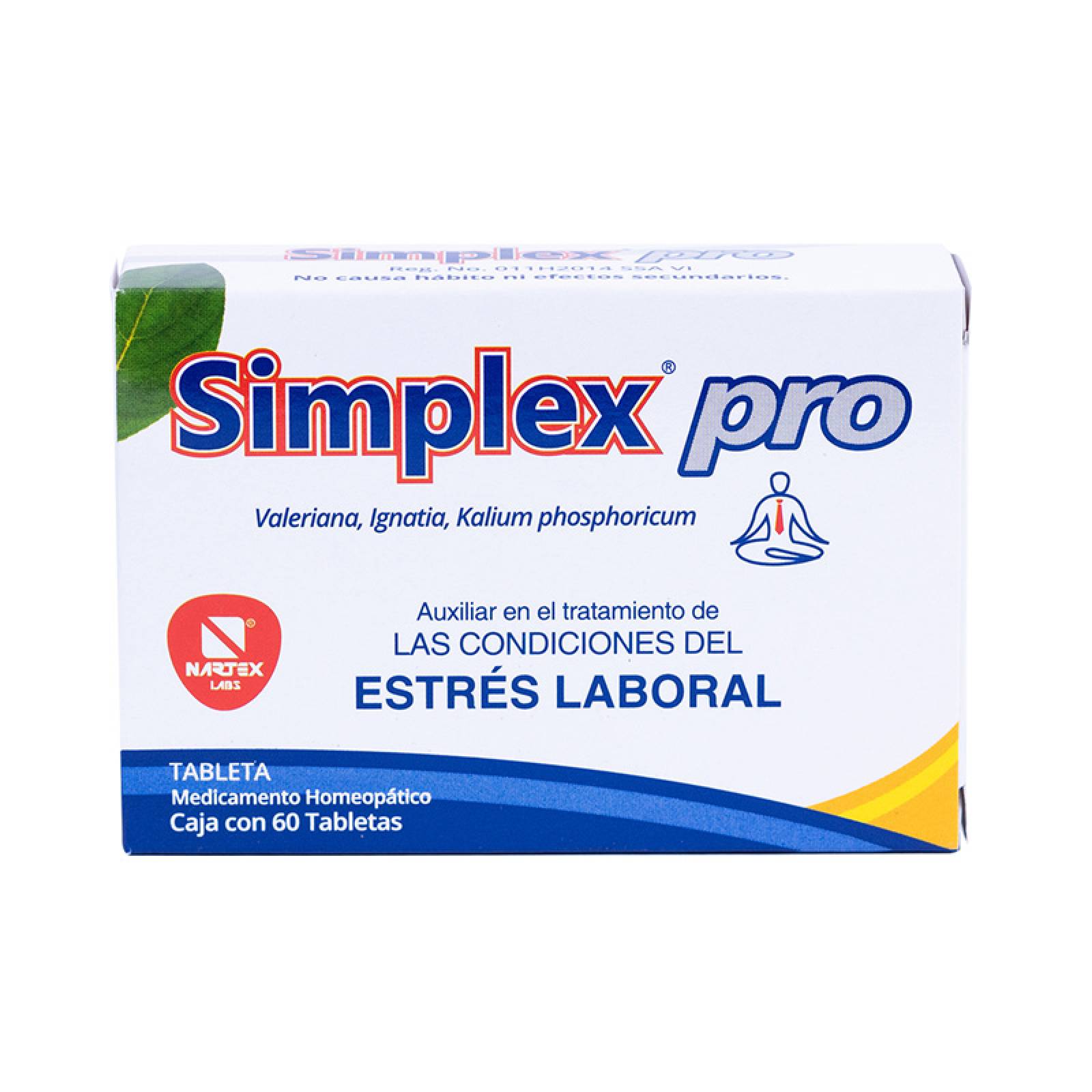 SIMPLEX PRO AUXILIAR EN EL TRATAMIENTO DE LAS CONDICIONES DEL ESTRÉS LABORAL 60 CAJA VALERIANA OFFICINALIS 1