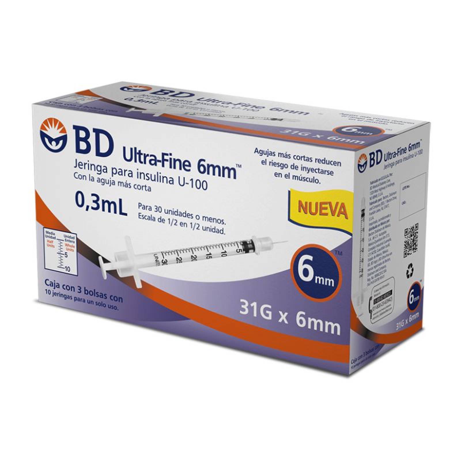 Jeringa Para Insulina Bd Ultra Fine 0.3Ml 31Gx8Mm Con 30