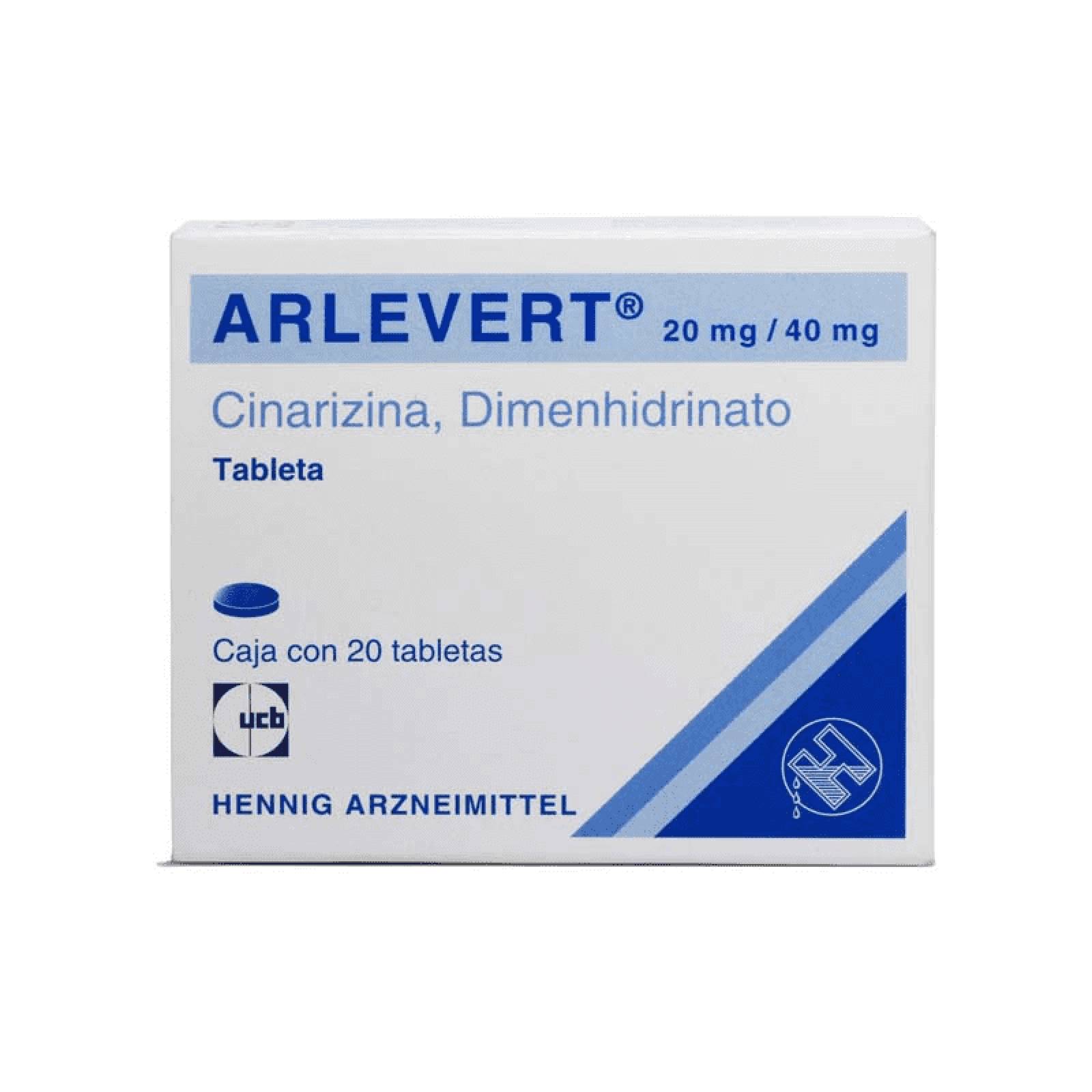 Arlevert Cinarizina, Dimenhidrinato 20/40 Mg Con 20 Tabletas