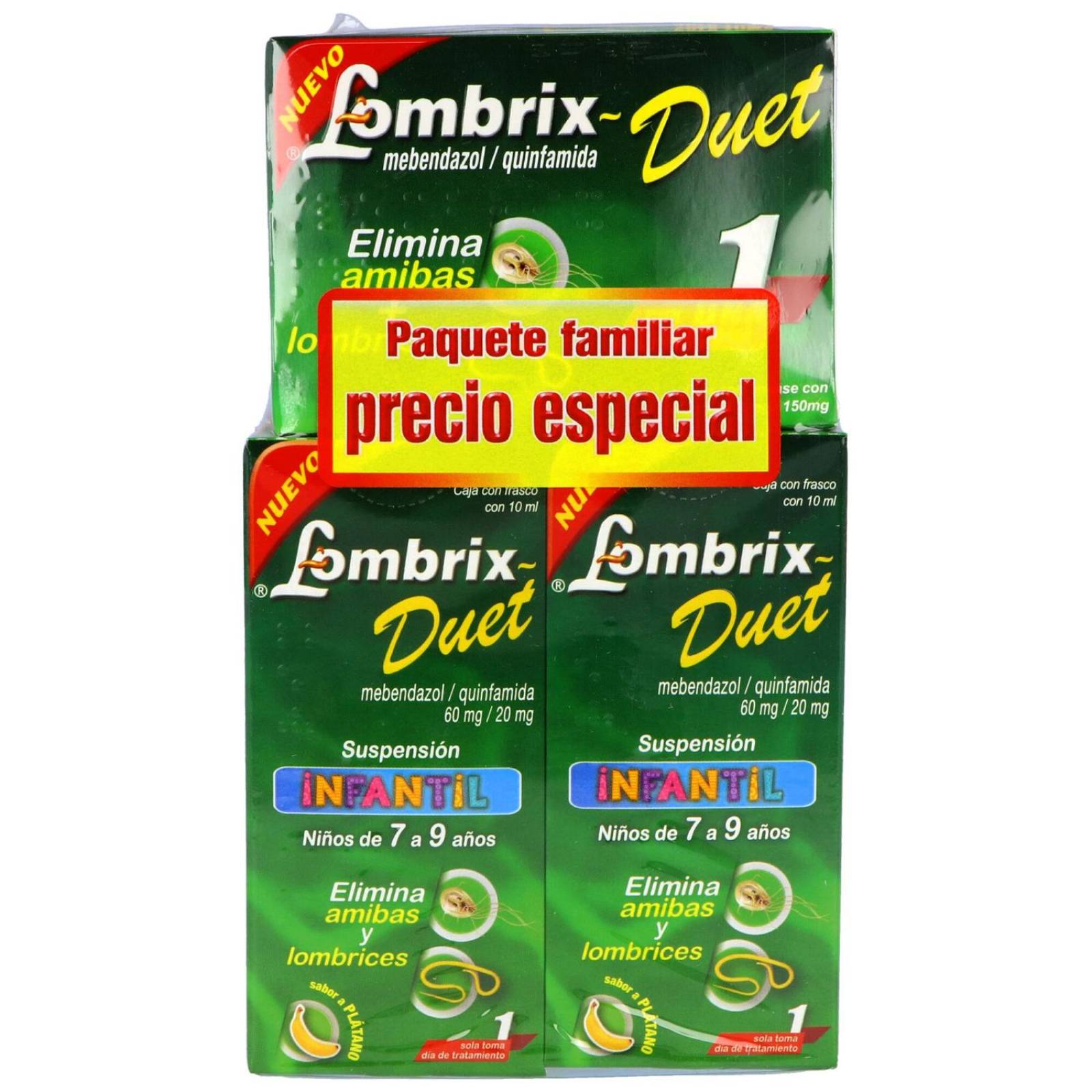 Lombrix Duet Paquete Familiar Con 2 Cajas Con 1 Tableta Y 2 Cajas Con 1 Frasco Con 10 mL 